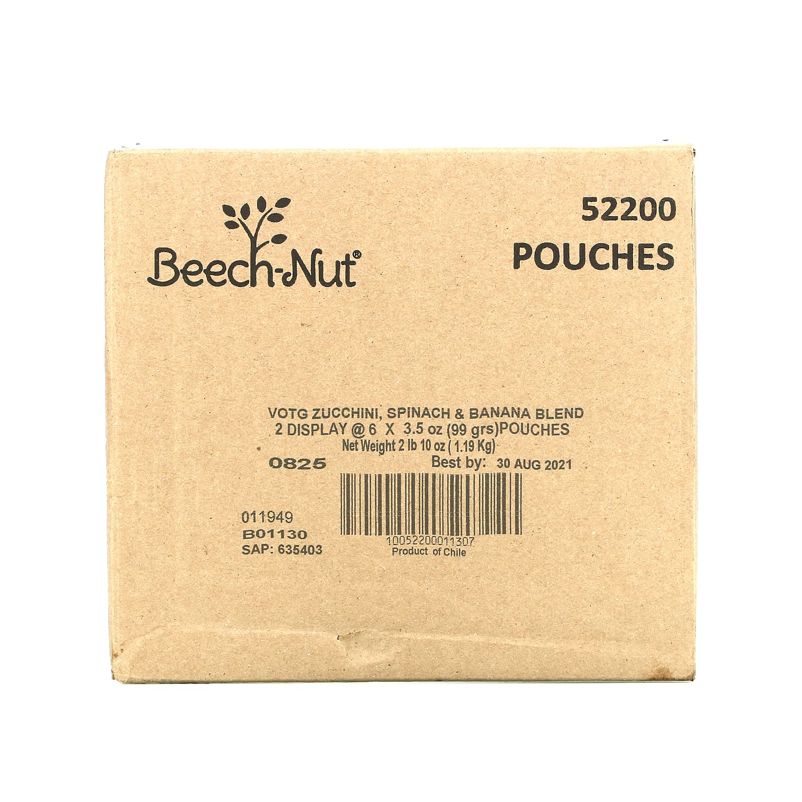 Beech-Nut, овощи, для детей от 6 месяцев, цукини, шпинат и банан, 12 паучей по 99 г (3,5 унции)