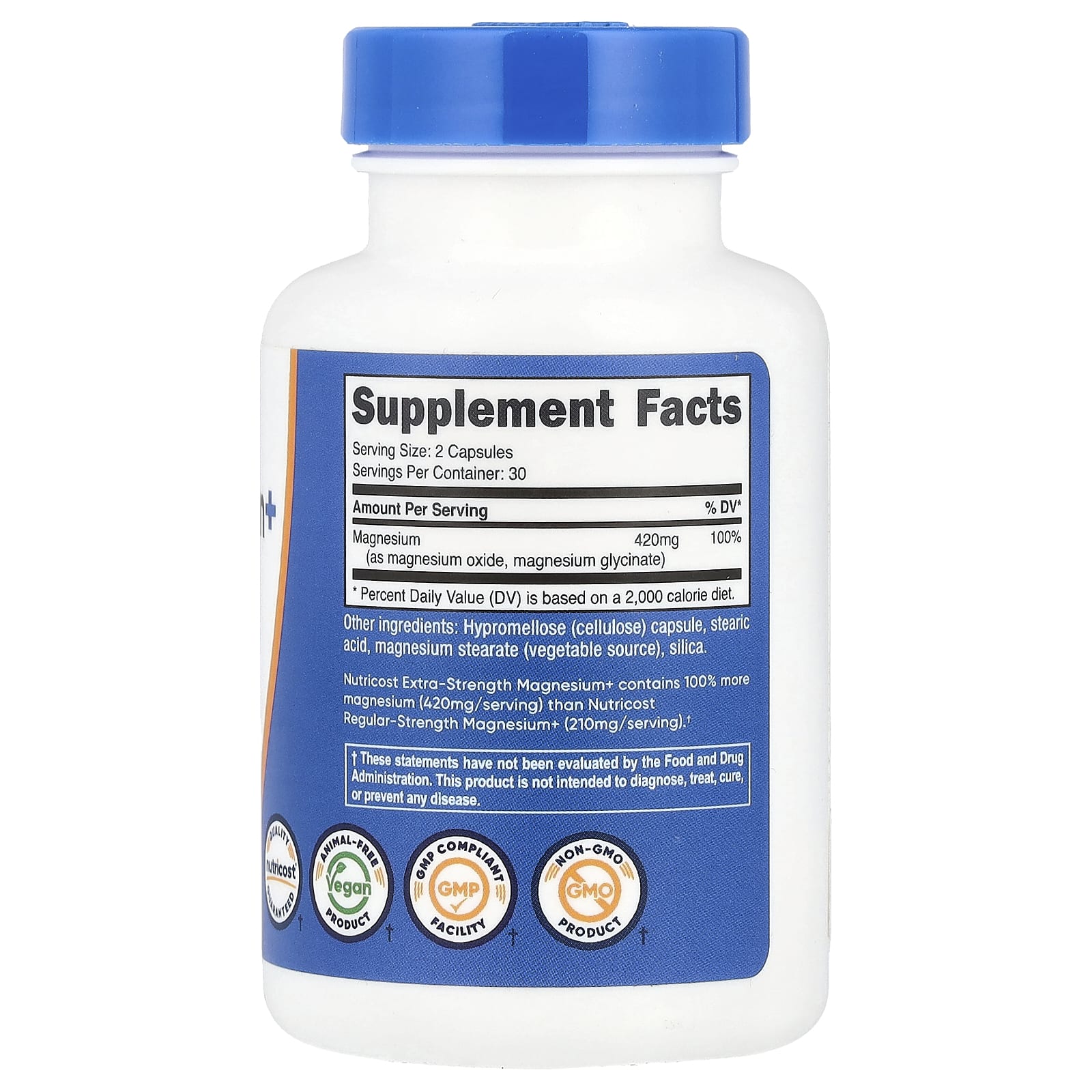 Nutricost, Магний +, повышенная сила действия, 420 мг, 60 капсул (210 мг на капсулу)
