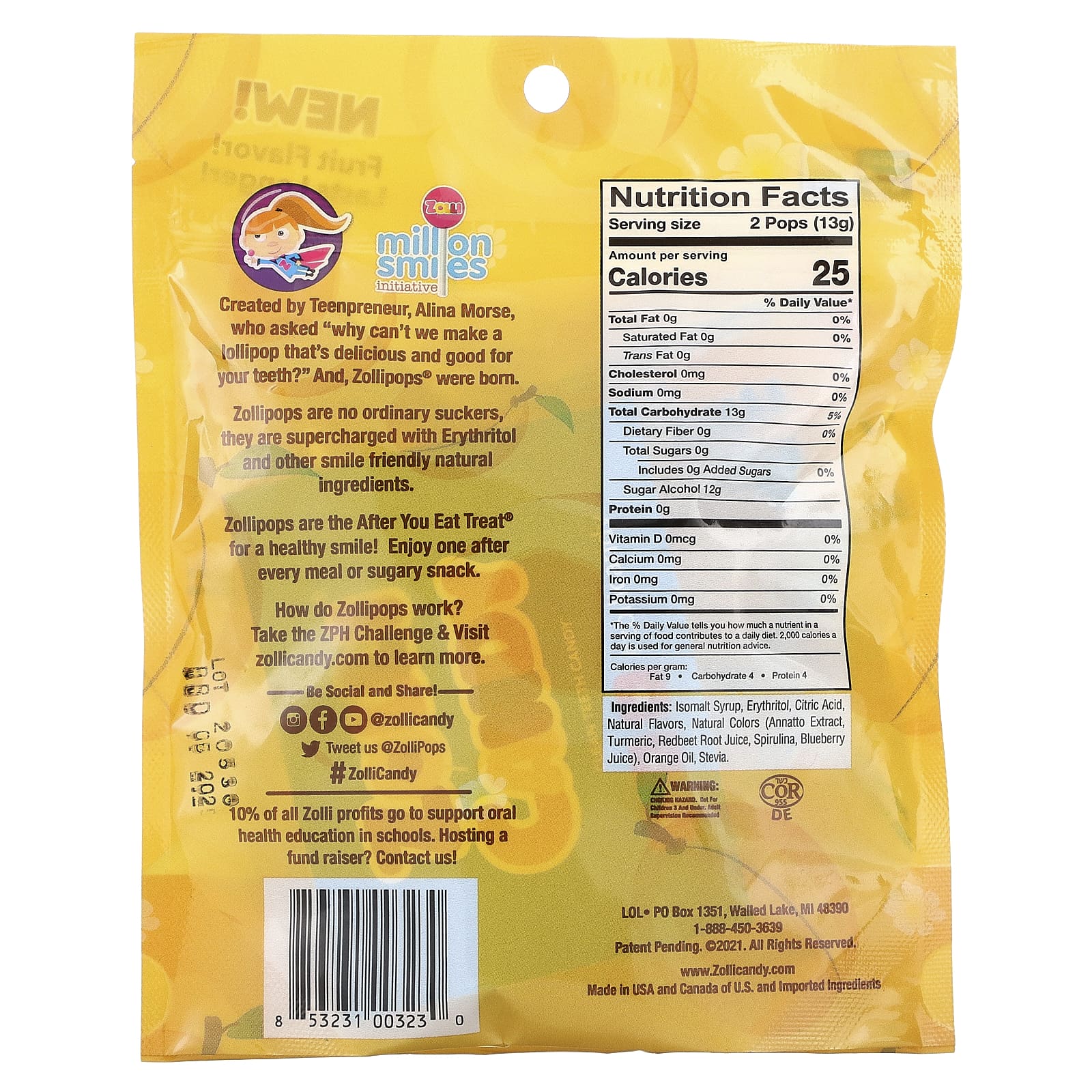 Zollipops, The Clean Teeth Pops, персиковый, 3,1 унции