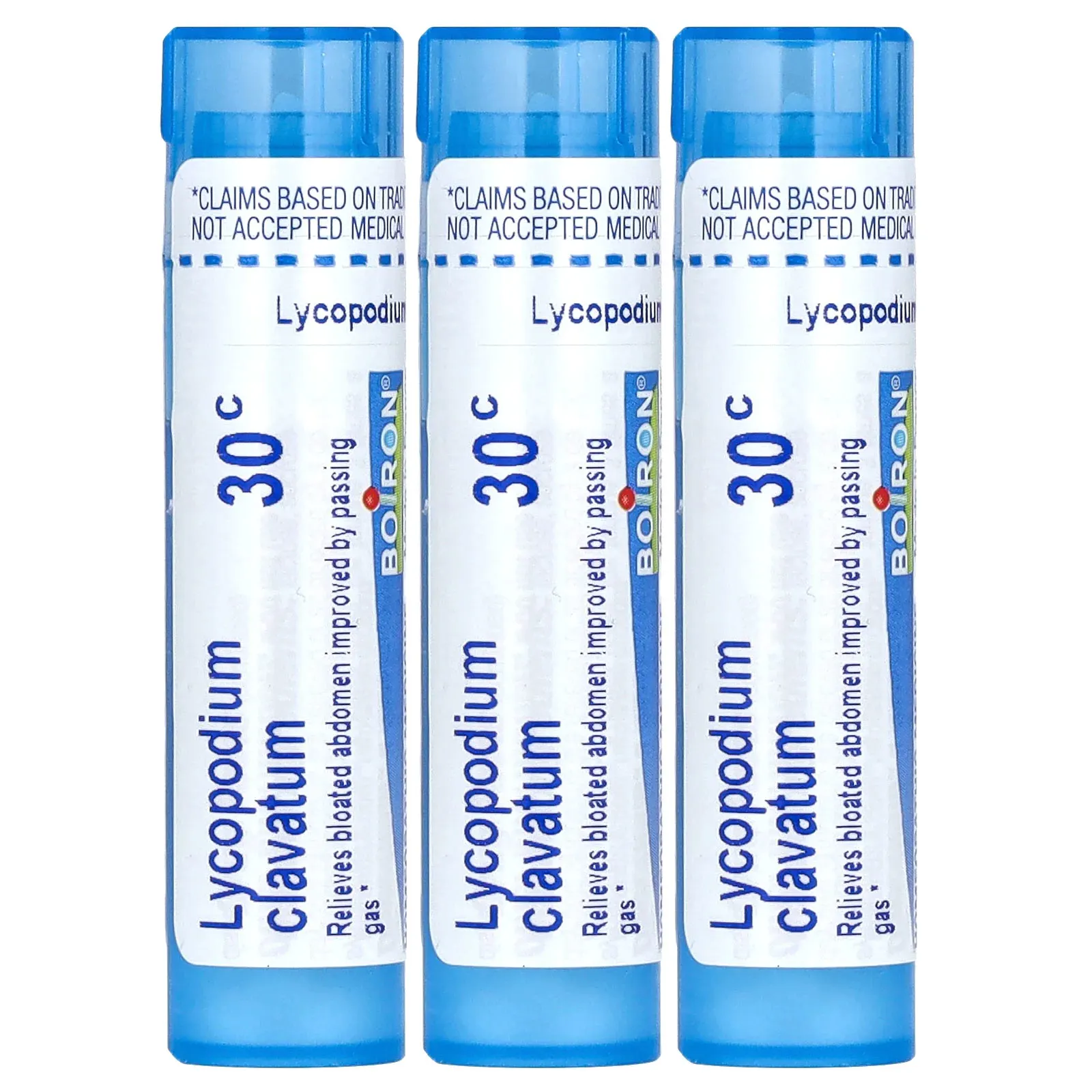 Boiron, Lycopodium, от вздутия живота и газообразования, гранулы Meltaway, 30C, 3 пробирки, 80 гранул в каждой