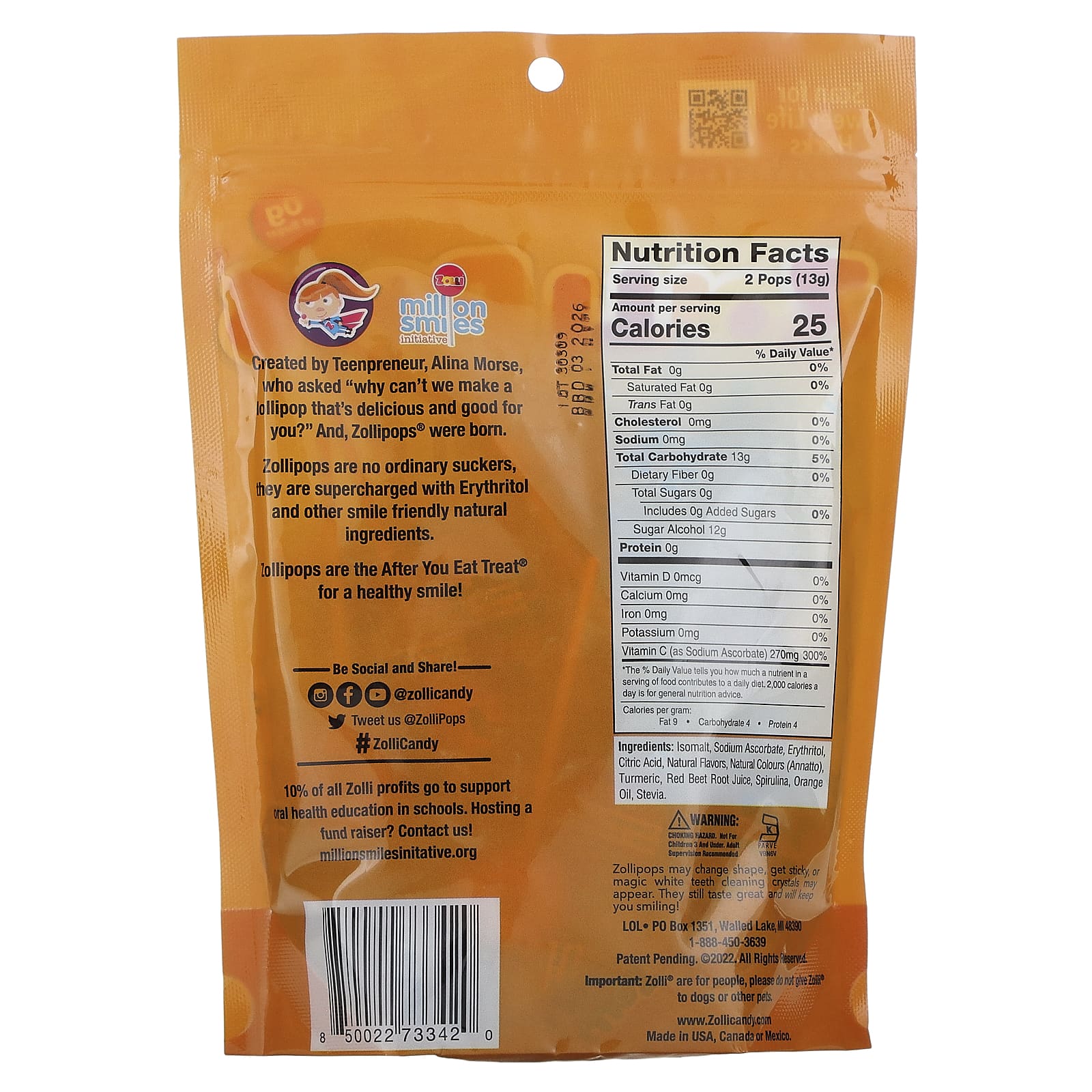 Zollipops, Витамин C, прибл. 33–35 леденцов, 226 г (8 унций)