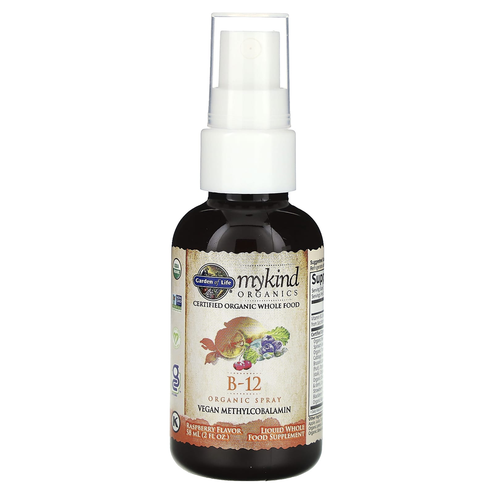 Garden of Life, MyKind Organics, органический спрей с витамином B12, со вкусом малины, 58 мл (2 жидк. унции)