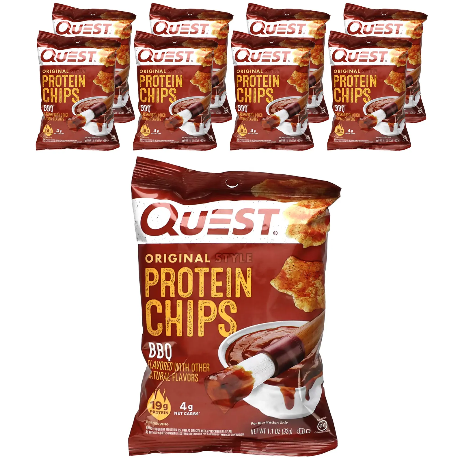 Quest Nutrition, Протеиновые чипсы в оригинальном стиле, для барбекю, 8 пакетиков по 32 г (1,1 унции)