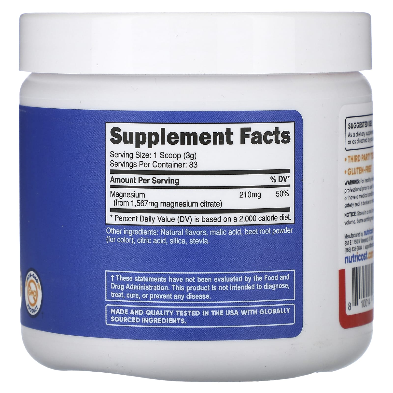 Nutricost, цитрат магния, фруктовый пунш, 250 г (8,9 унции)