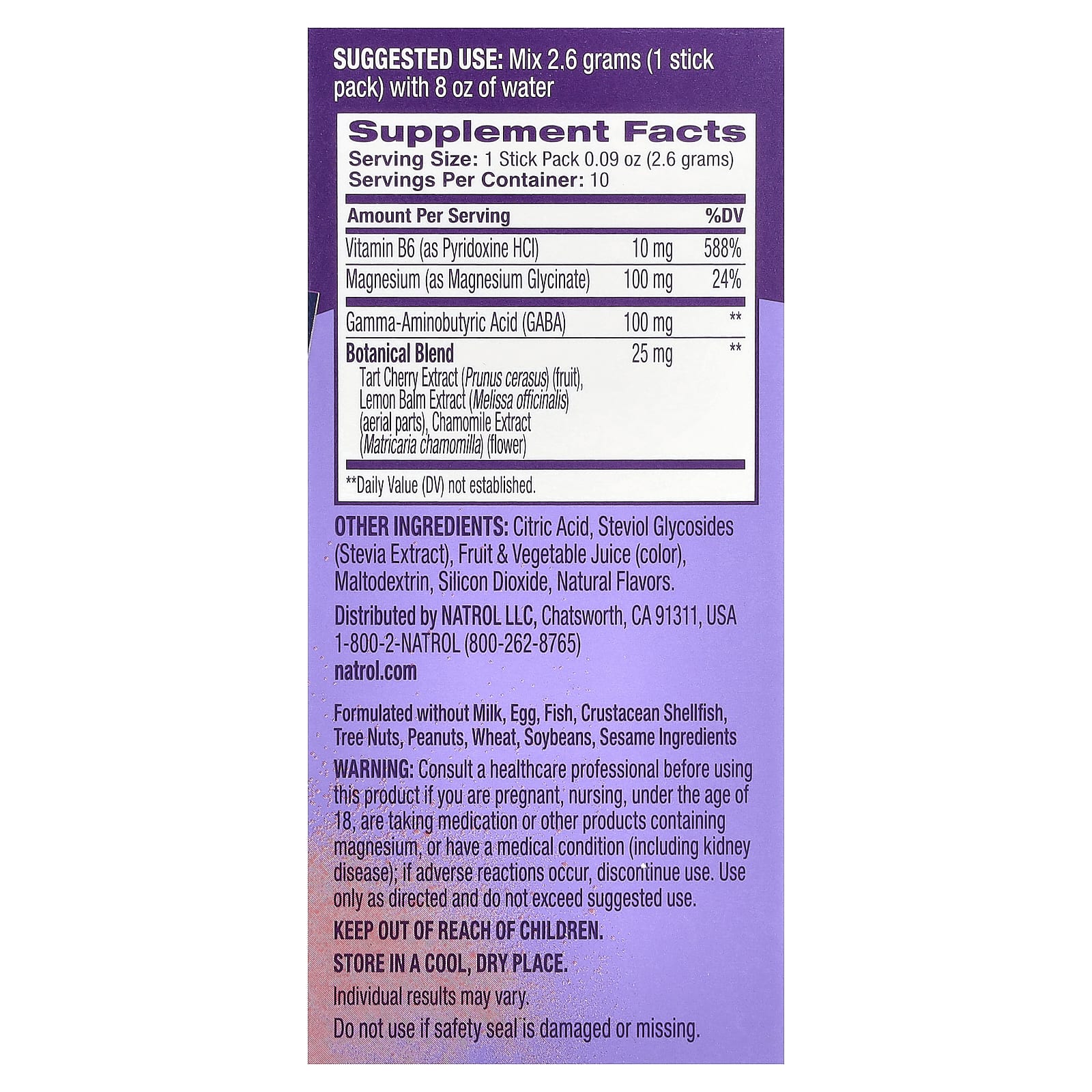 Natrol, Sleep & Restore, успокаивающая смесь для напитков, без мелатонина, вишня, 10 пакетиков по 2,6 г (0,09 унции)