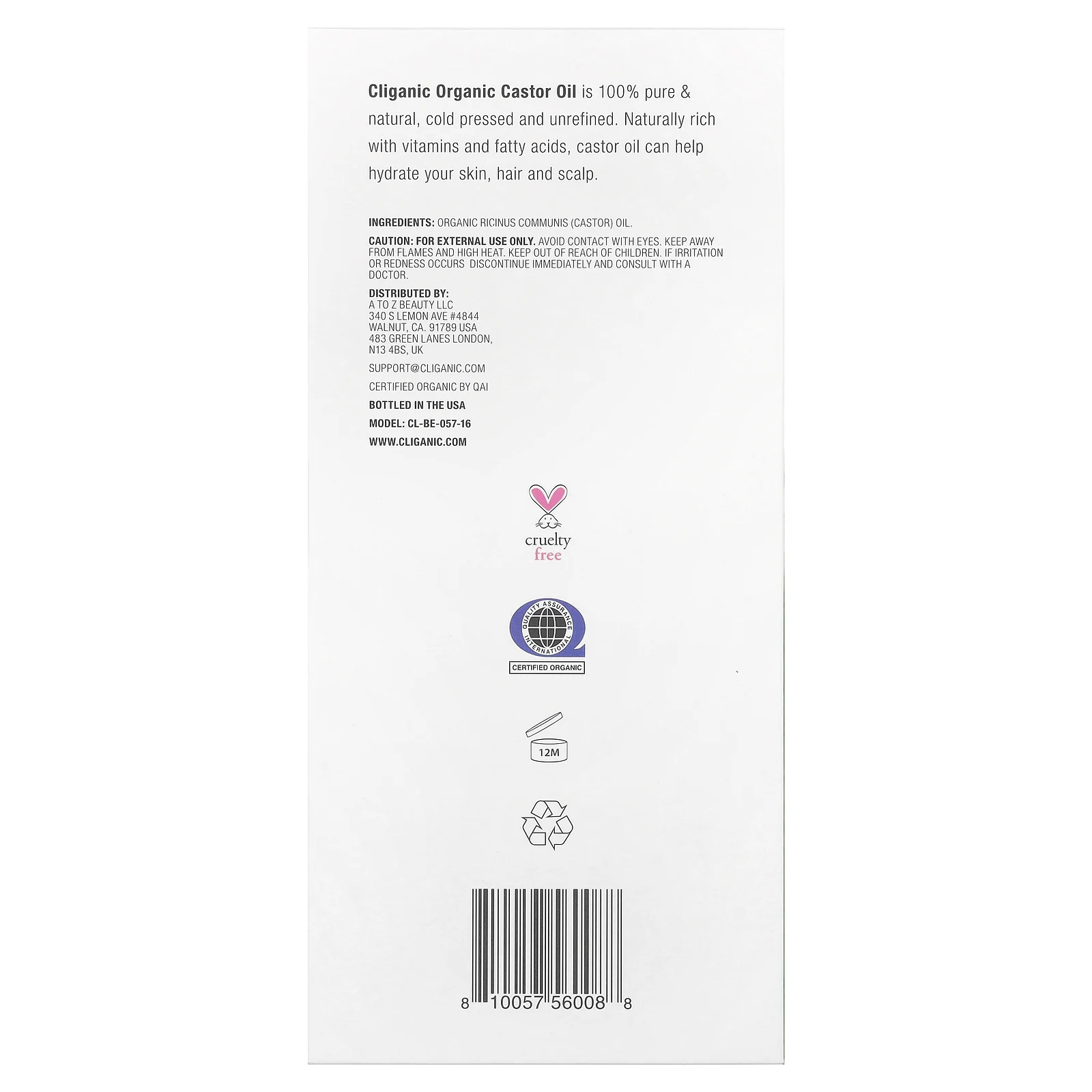 Cliganic, на 100% чистое и натуральное касторовое масло, 473 мл (16 жидк. унций)