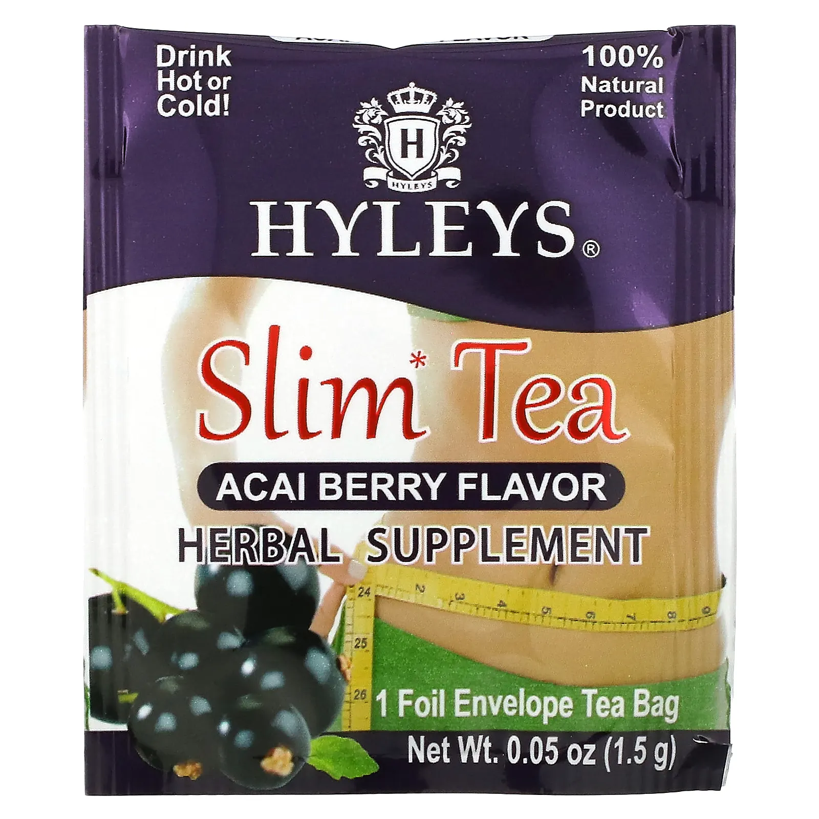 Hyleys Tea, Slim Tea, ягоды асаи, 25 чайных пакетиков в фольгированных пакетиках, по 1,5 г (0,05 унции)