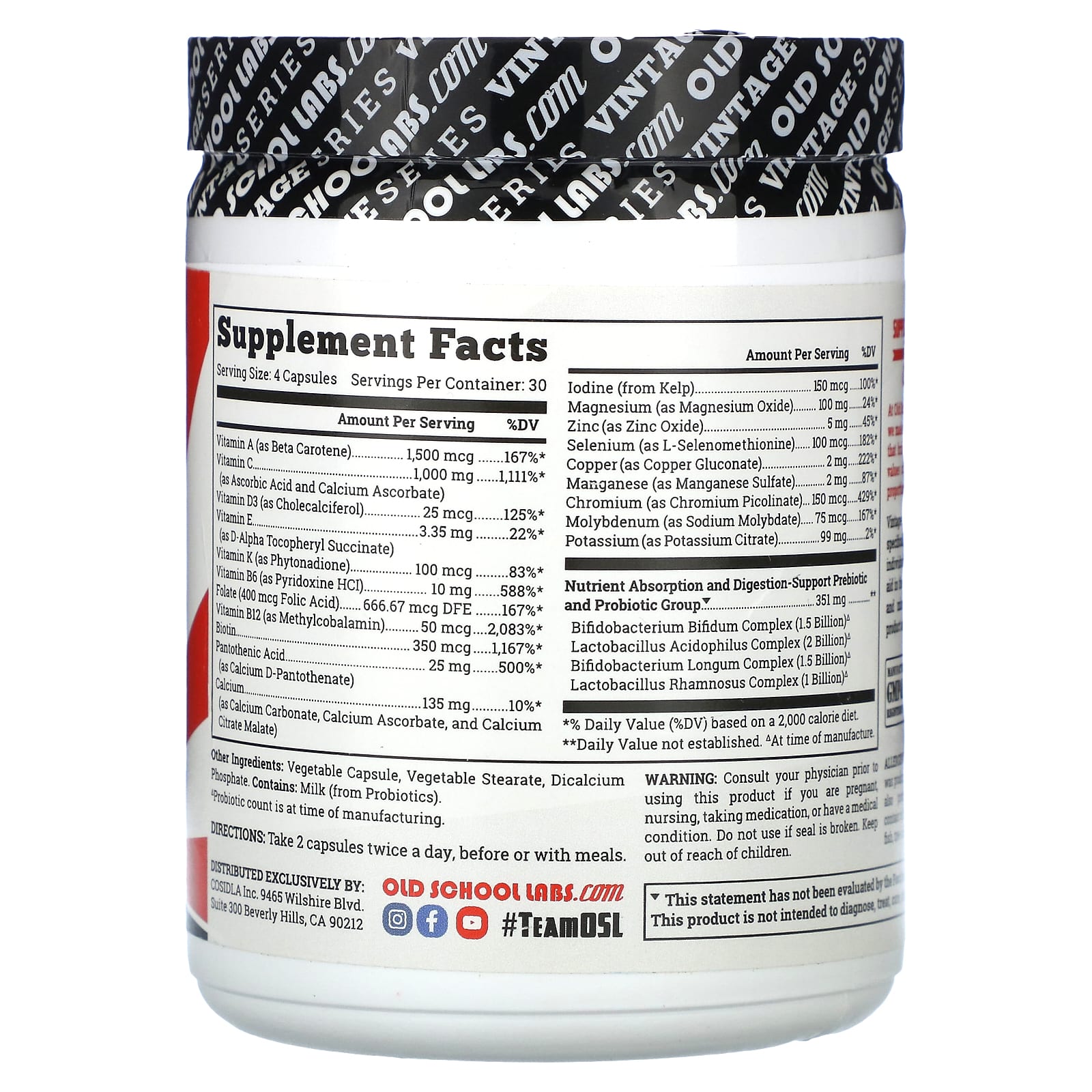 Old School Labs, Vintage Base, мультивитамины с пробиотиками, 120 растительных капсул