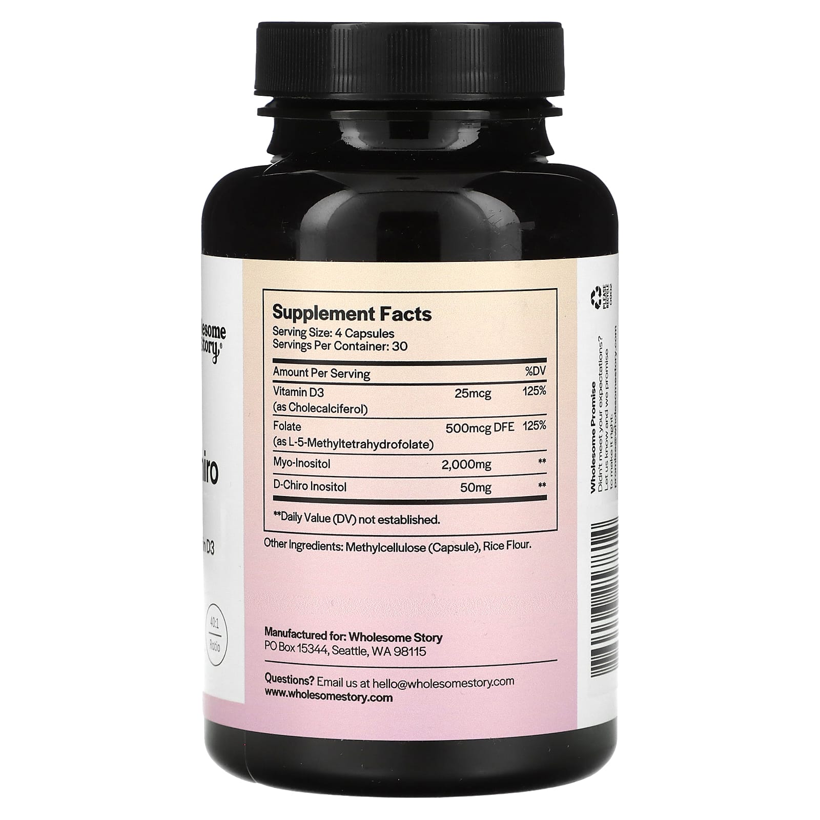 Wholesome Story, мио- и D-хироинозитол с фолатом МТГФ и витамином D3, 120 вегетарианских капсул