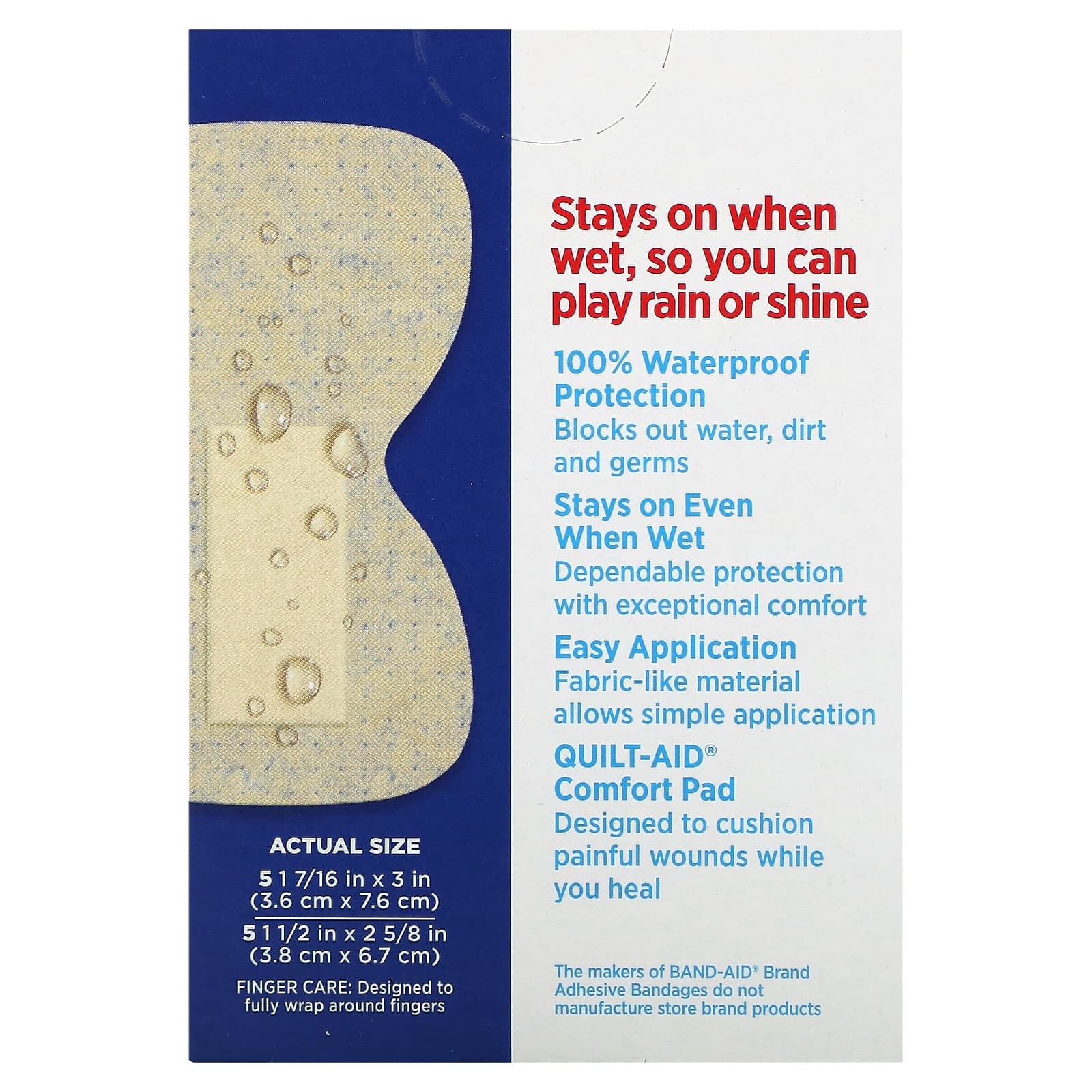 Band Aid, Лейкопластыри, водоблок, сгибание, суставы и кончики пальцев, разные размеры, 10 повязок