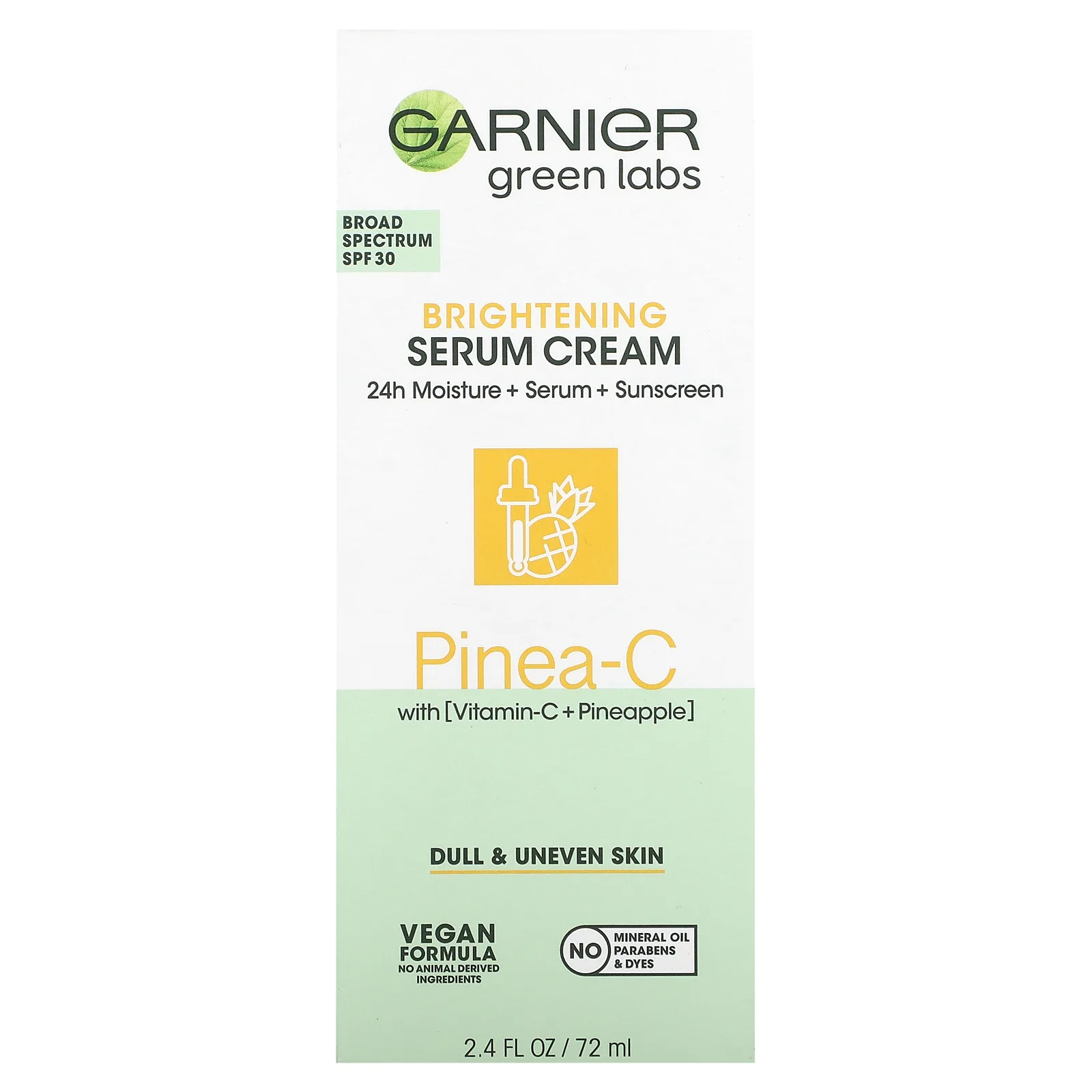 Garnier, Green Labs, Осветляющая крем-сыворотка с пинеей, SPF 30 широкого спектра действия, 72 мл (2,4 жидк. Унции)