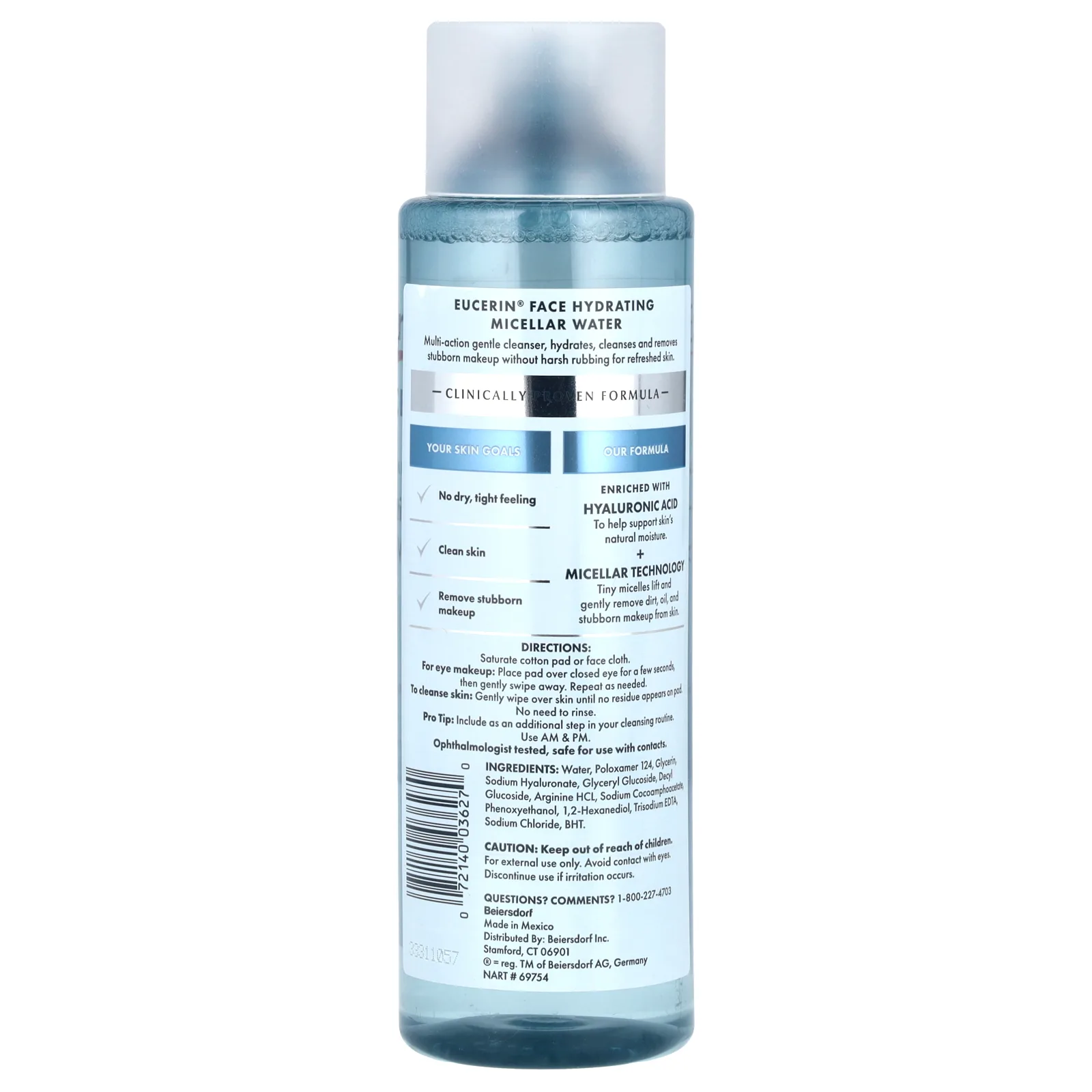Eucerin, Face, увлажняющая мицеллярная вода, без отдушек, 400 мл (13,5 жидк. Унции)