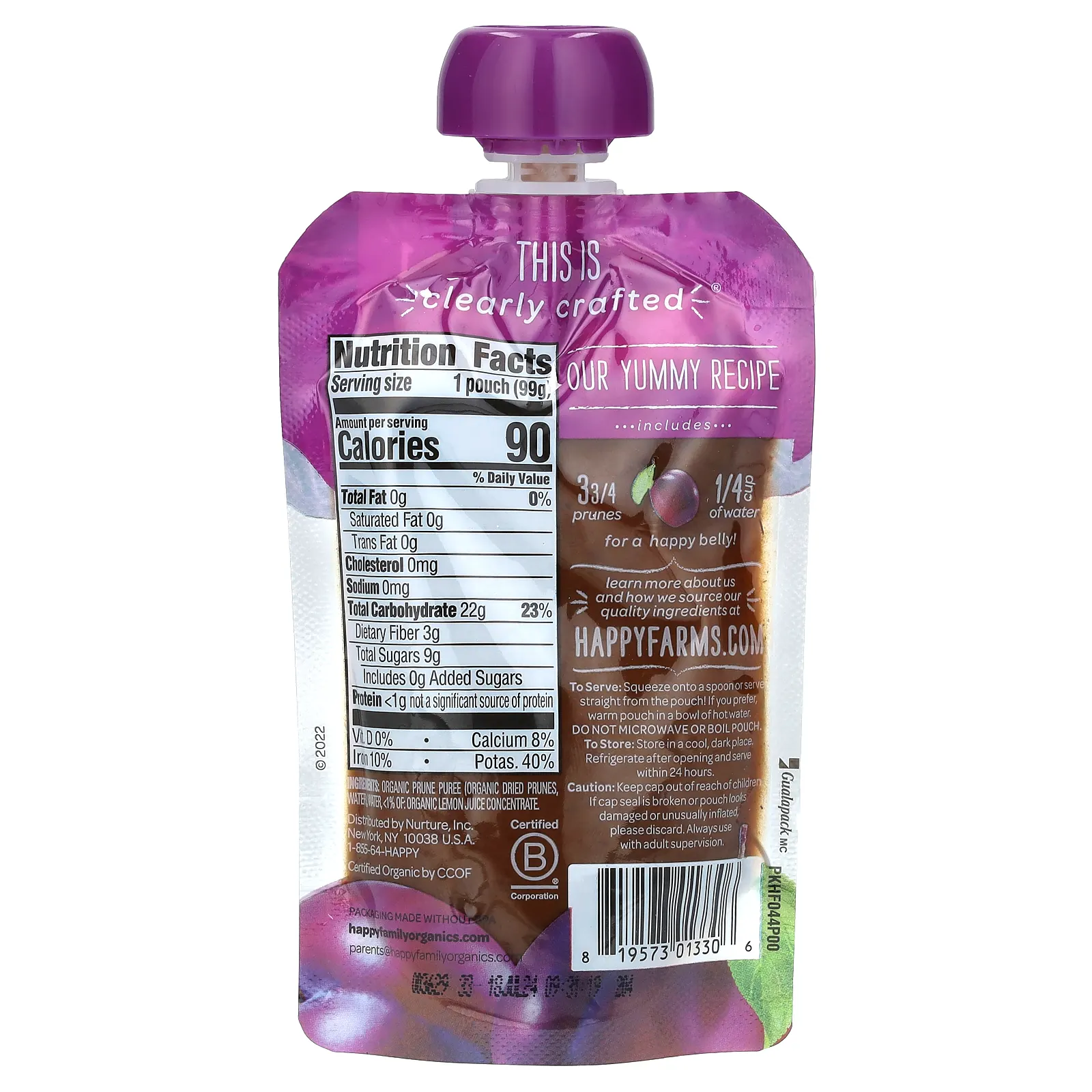 Happy Family Organics, Clearly Crafted, органическое детское питание, этап 1, слива, для детей старше 4 месяцев, 99 г (3,5 унции)