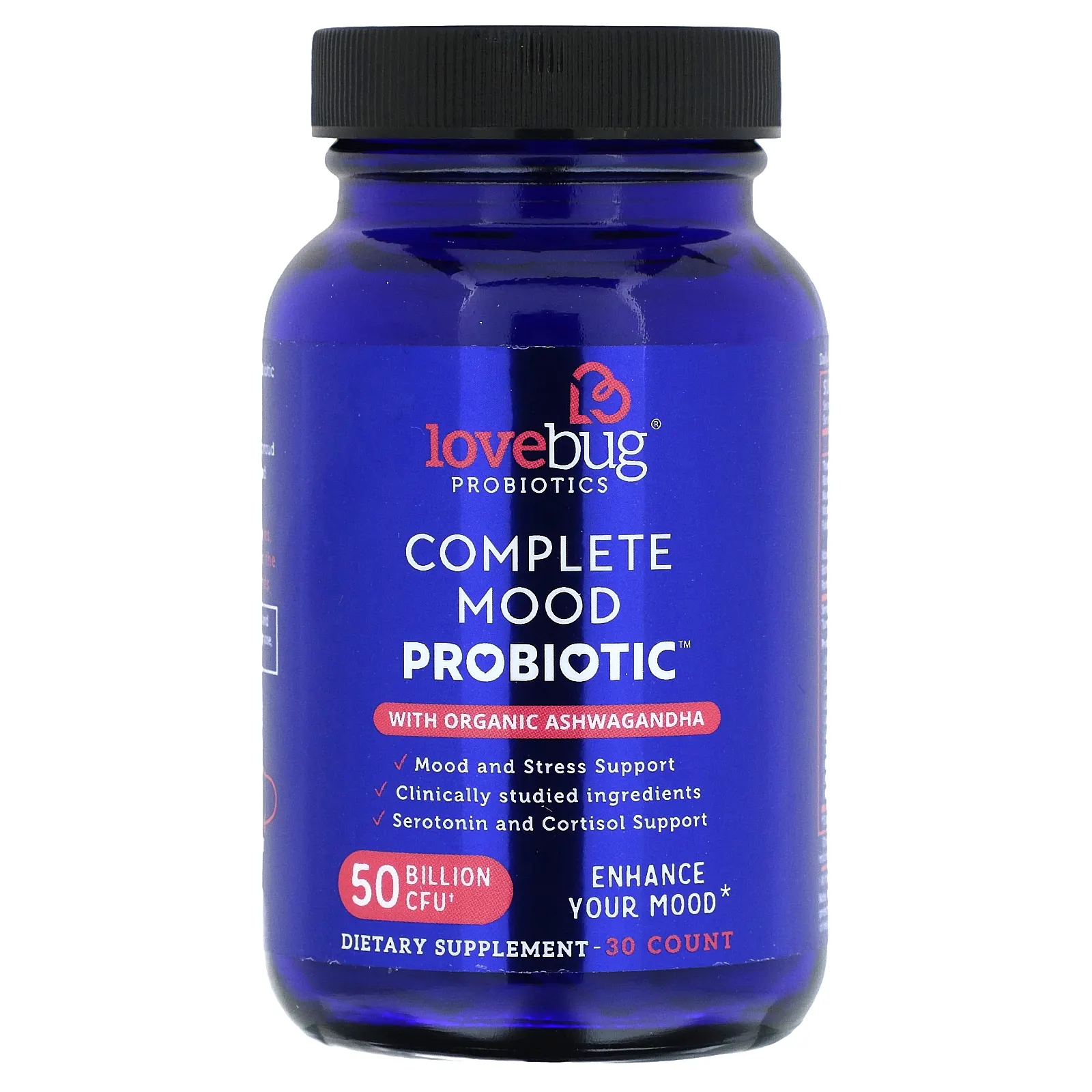 LoveBug Probiotics, пробиотик для хорошего настроения с органической ашвагандой, 50 млрд КОЕ, 30 шт.