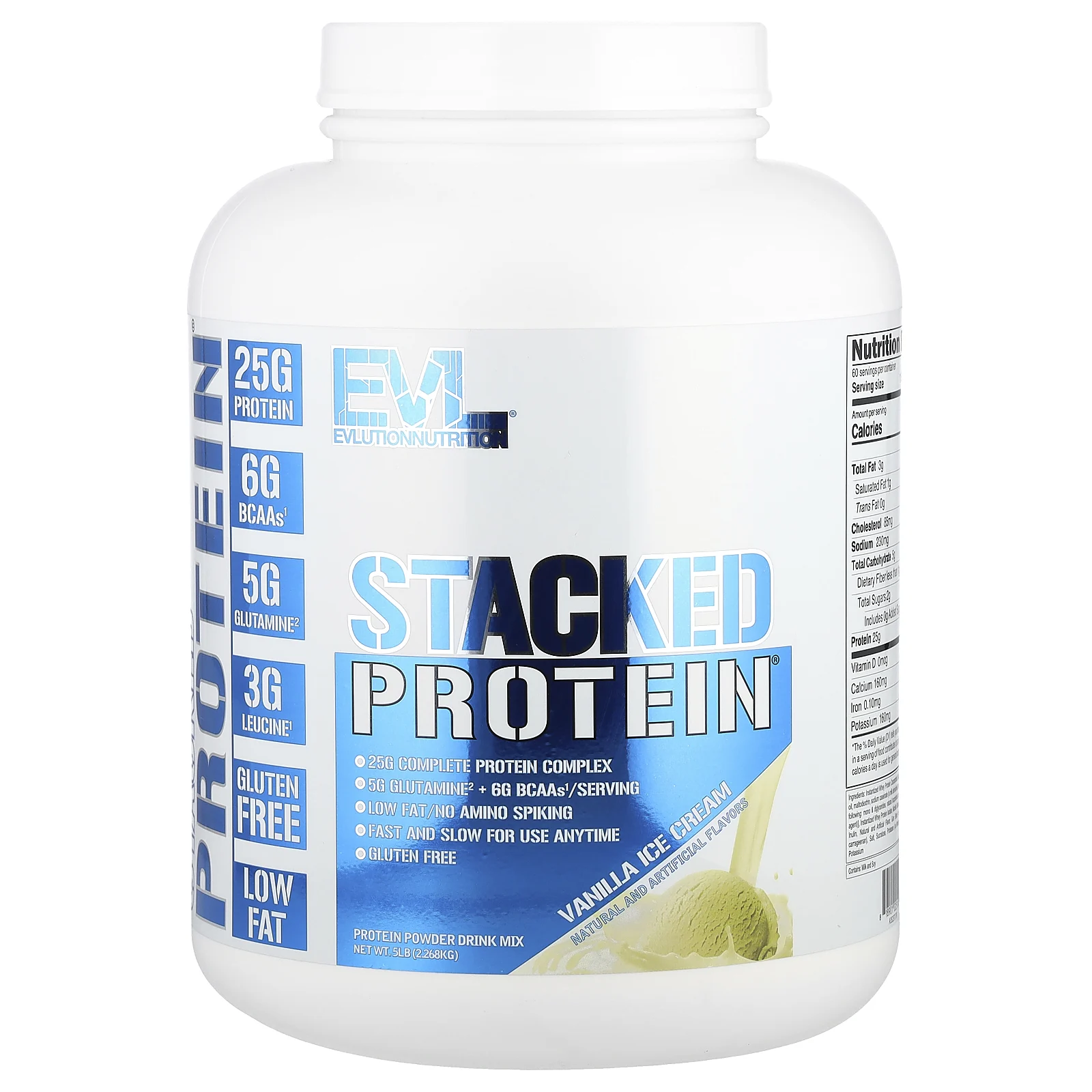 EVLution Nutrition, Stacked Protein, ванильное мороженое, 2268 кг (5 фунтов)