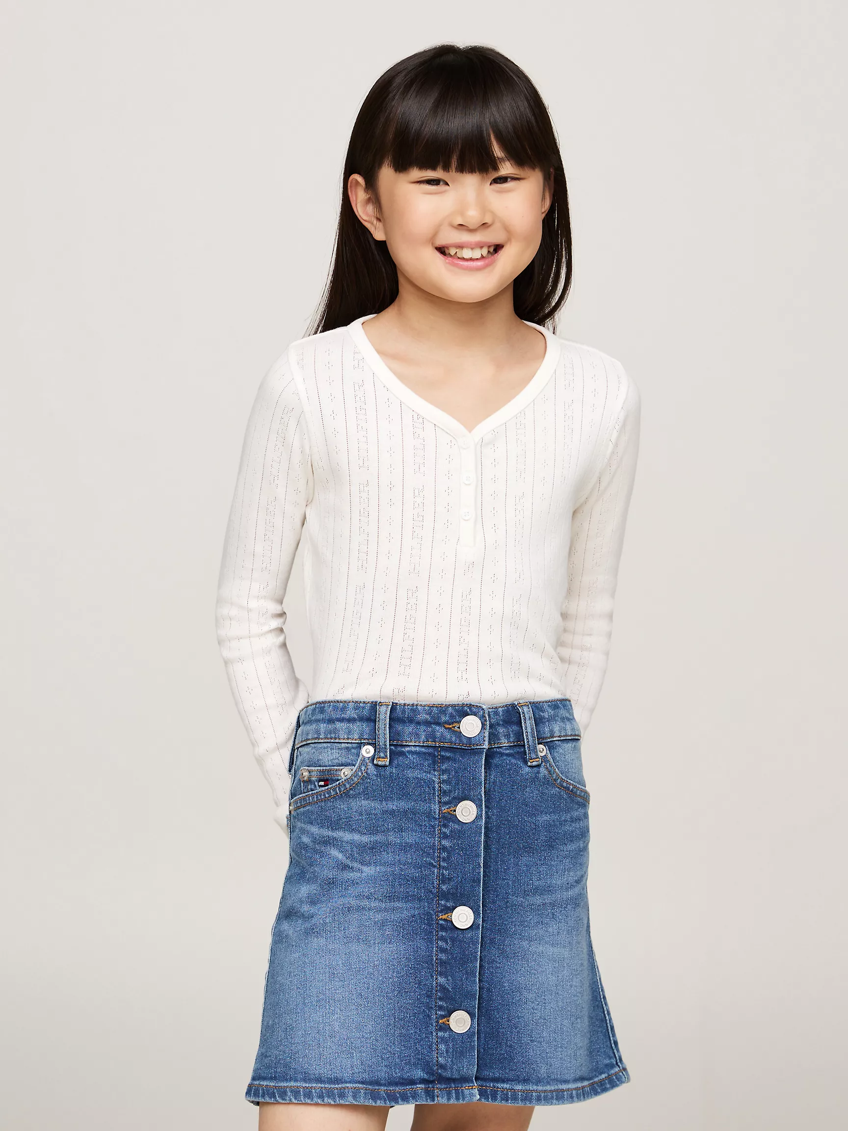 Топ для девочек Tommy Hilfiger, Детская футболка с длинным рукавом и ажурным логотипом