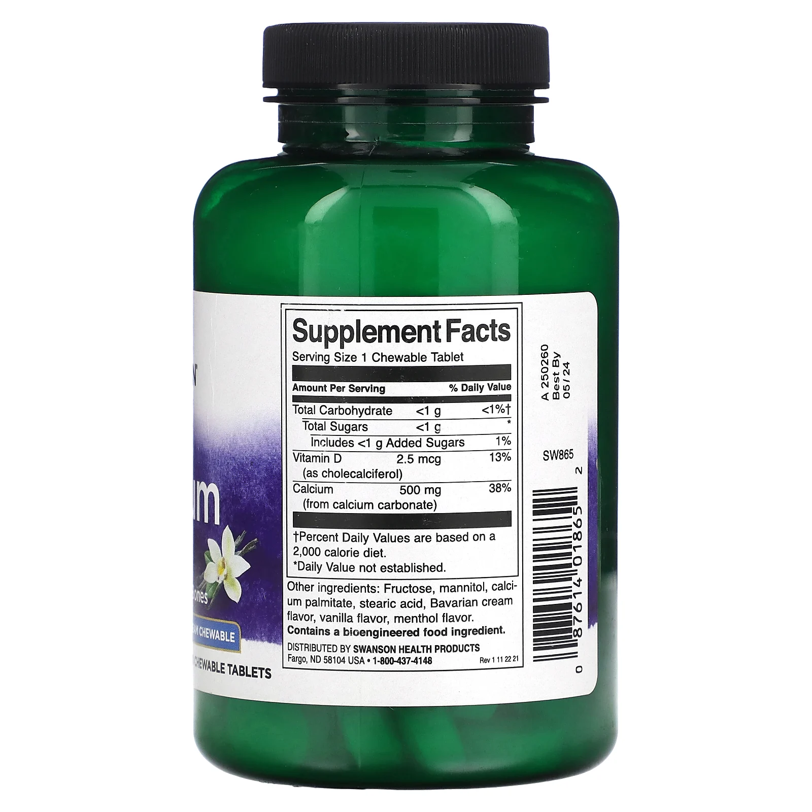 Swanson, Кальций, ванильный крем, 500 мг, 100 жевательных таблеток