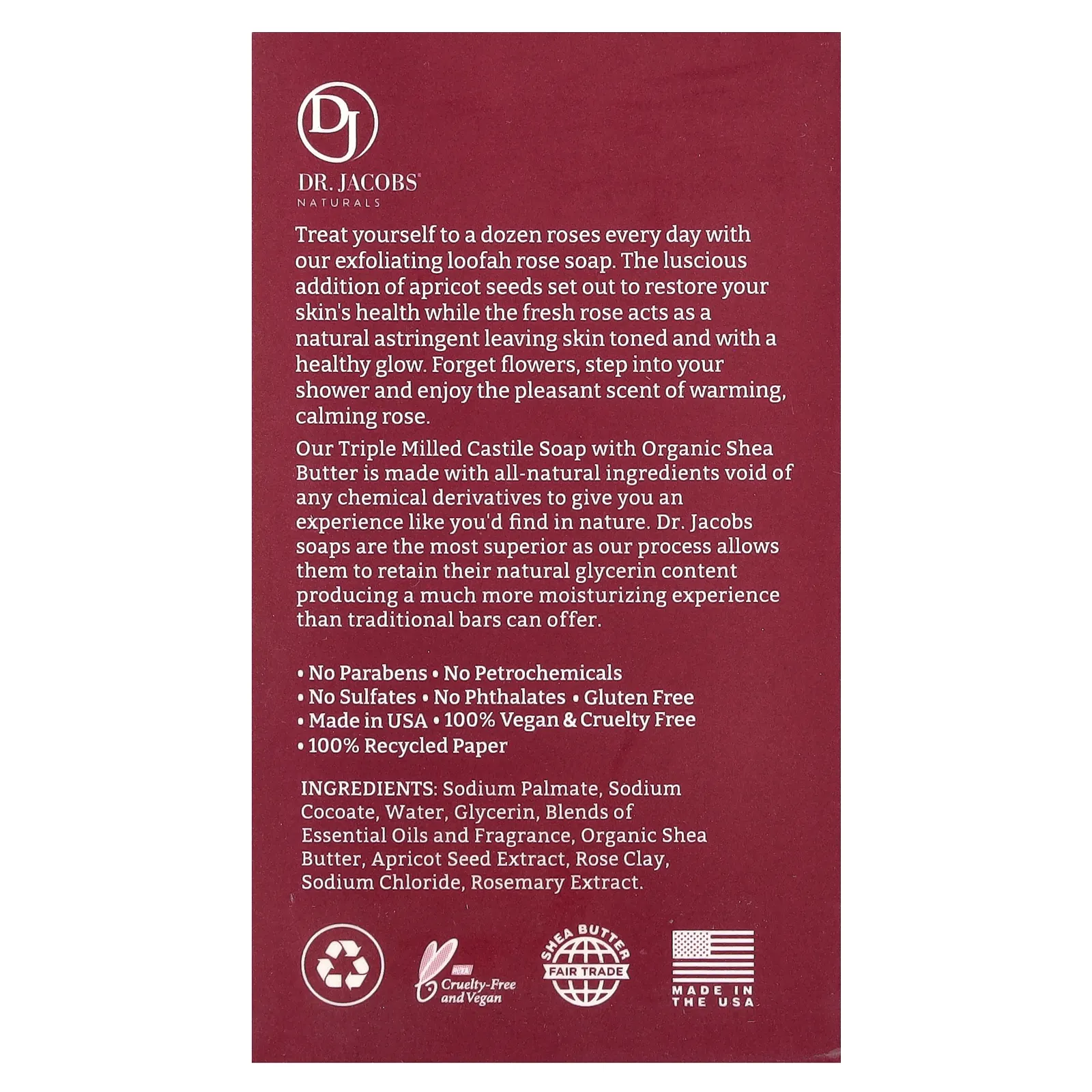 Dr. Jacobs Naturals, Отшелушивающее кастильское мыло с люфой, Lucy Rose, 142 г (5 унций)