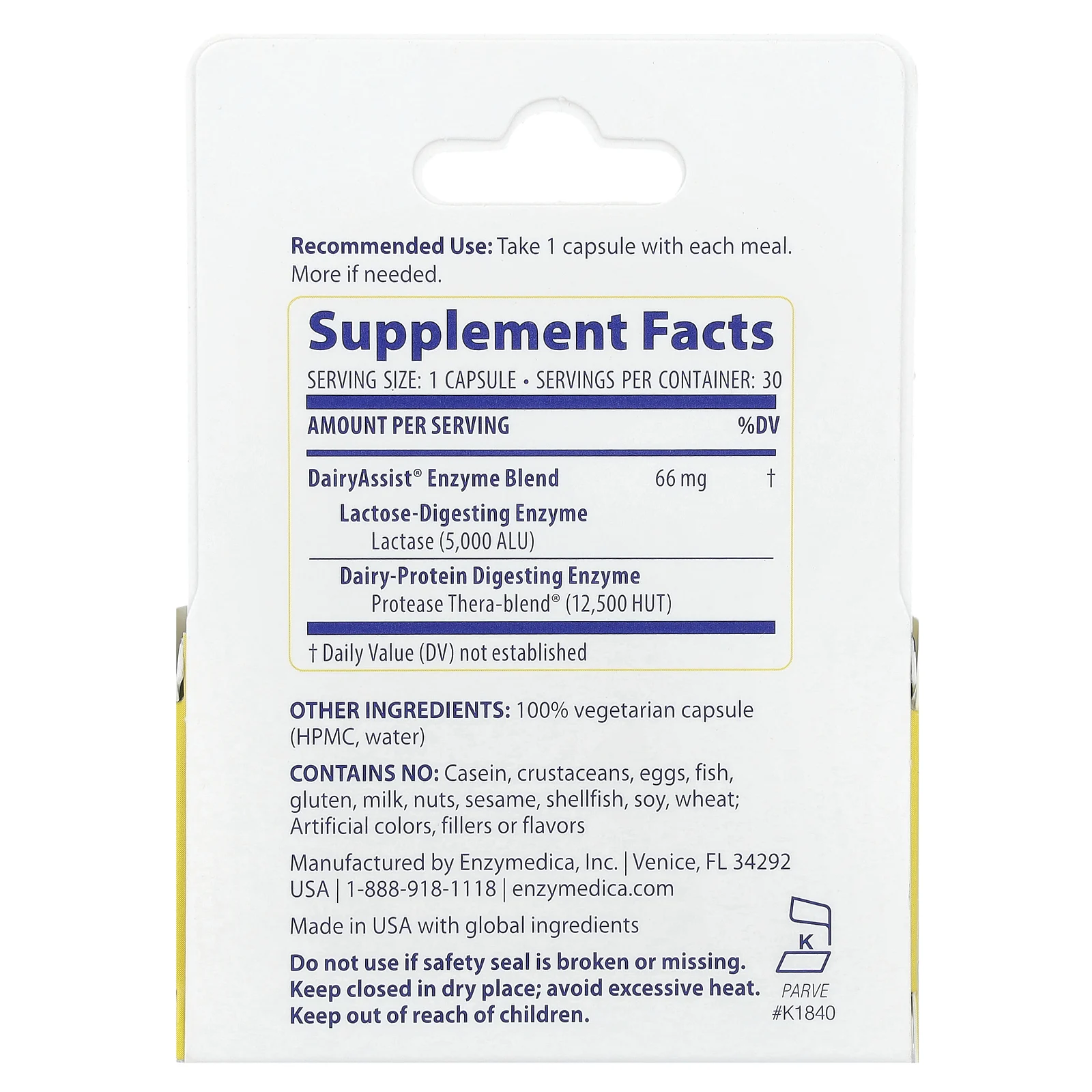Enzymedica, DairyAssist, 30 капсул
