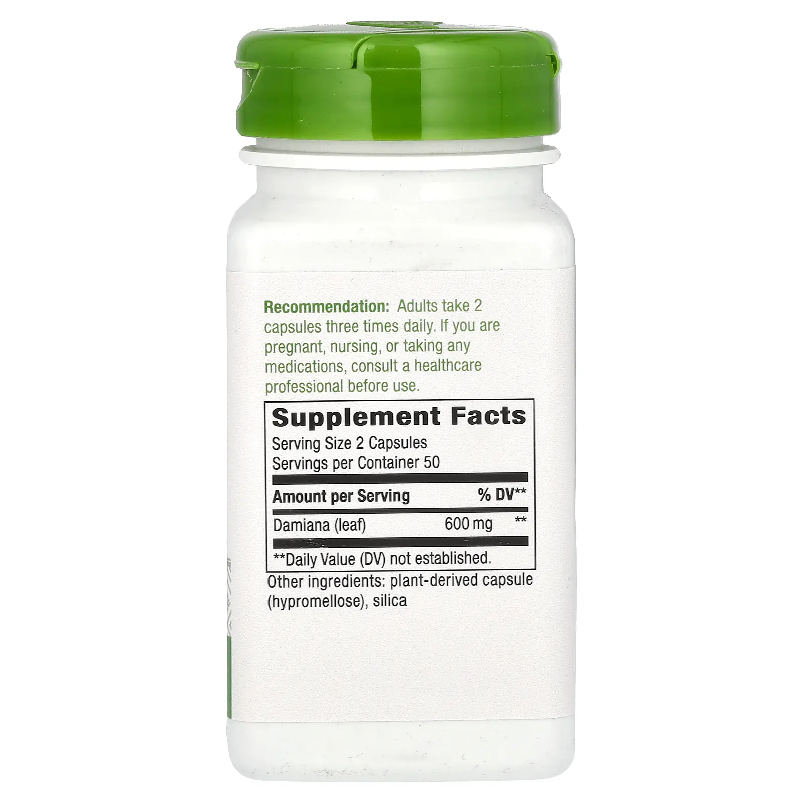 Nature's Way, листья дамианы, 600 мг, 100 веганских капсул (300 мг в 1 капсуле)