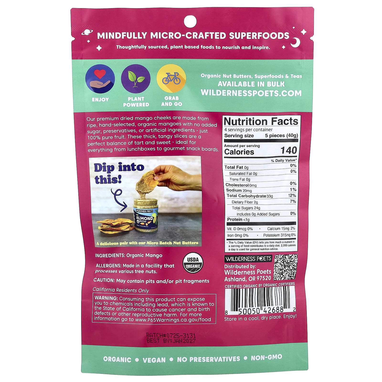 Wilderness Poets, сушеные щеки манго, 170 г (6 унций)