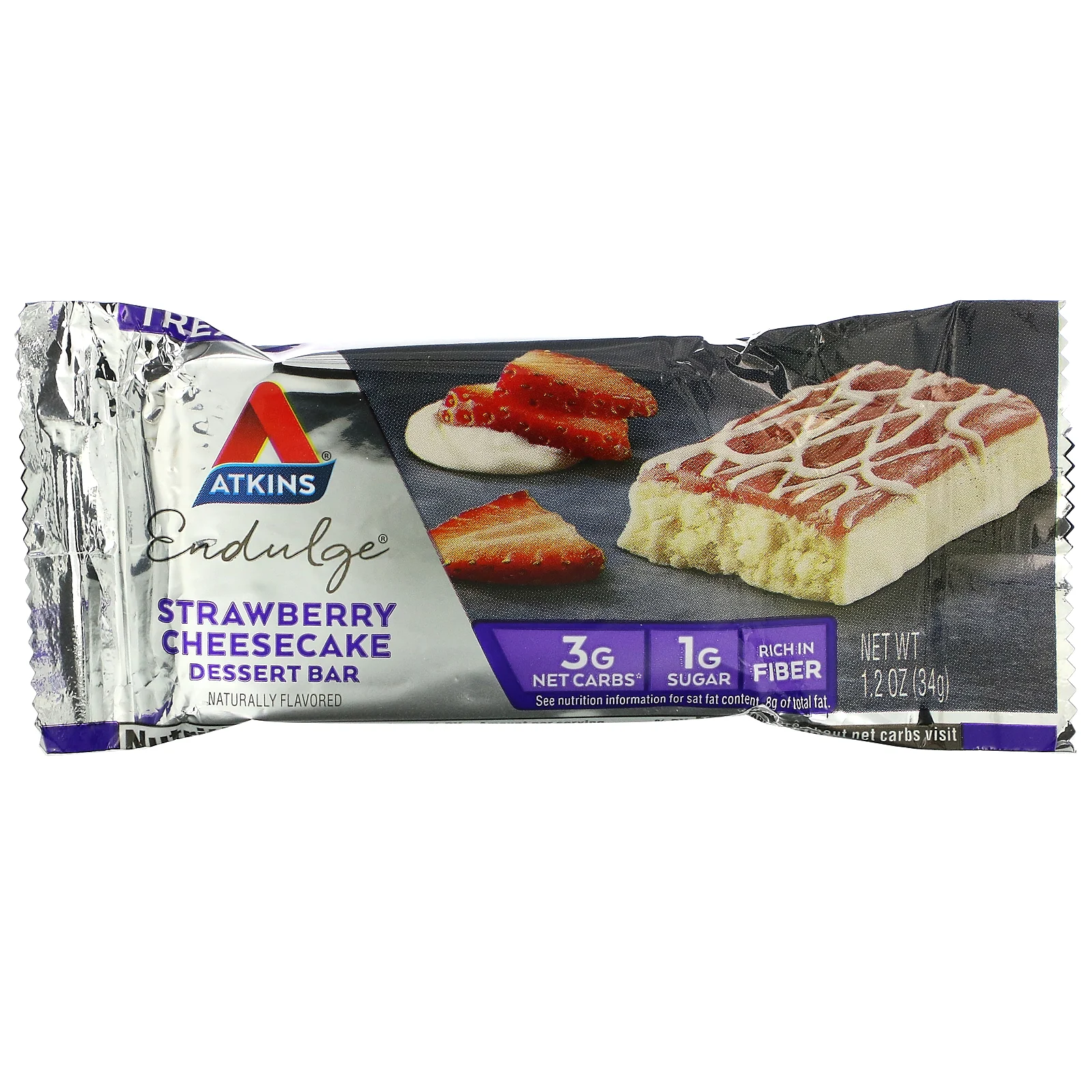 Atkins, Endulge, клубничный чизкейк, 5 батончиков, по 34 г (1,2 унции) каждый