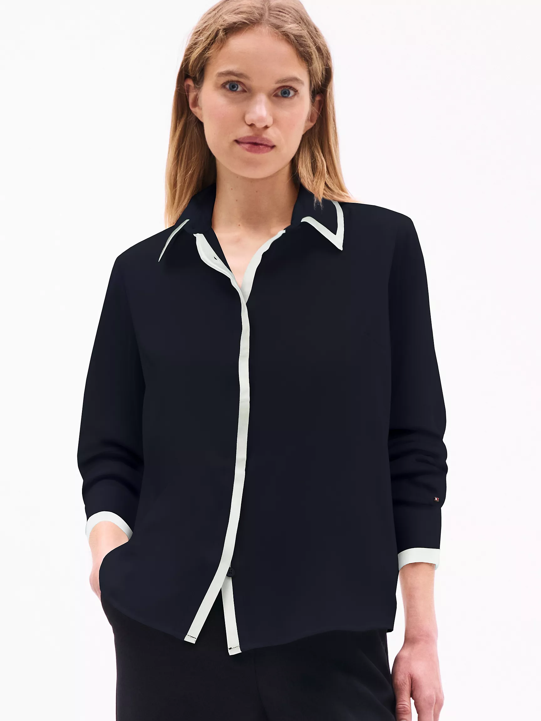 Женская рубашка Tommy Hilfiger, Рубашка из крепа с длинными рукавами и контрастной отделкой