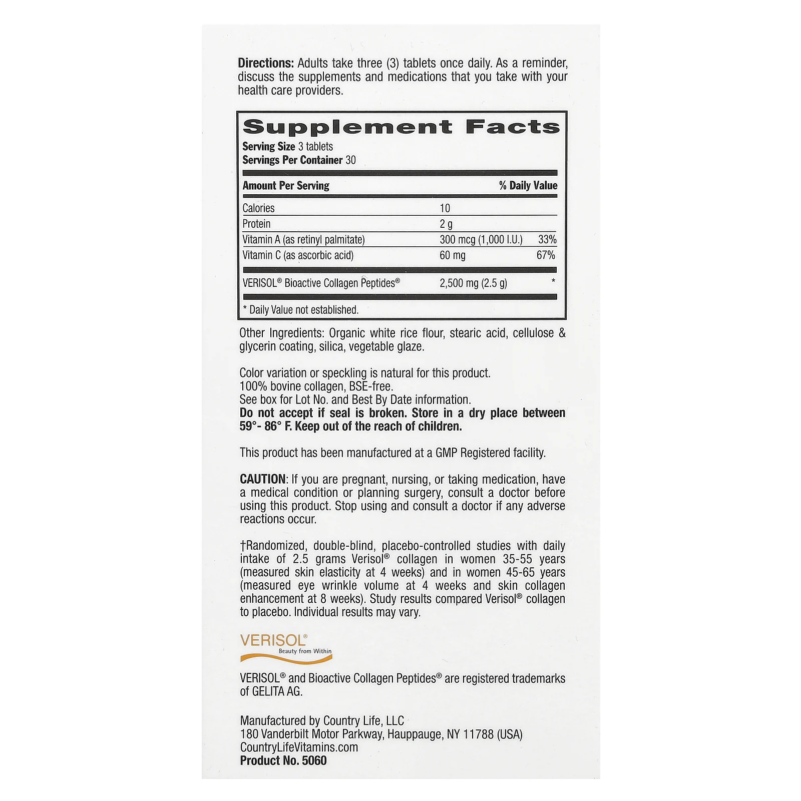 Country Life, Tri Layer Maxi-Skin Collagen, коллаген с витаминами C и A, 90 таблеток