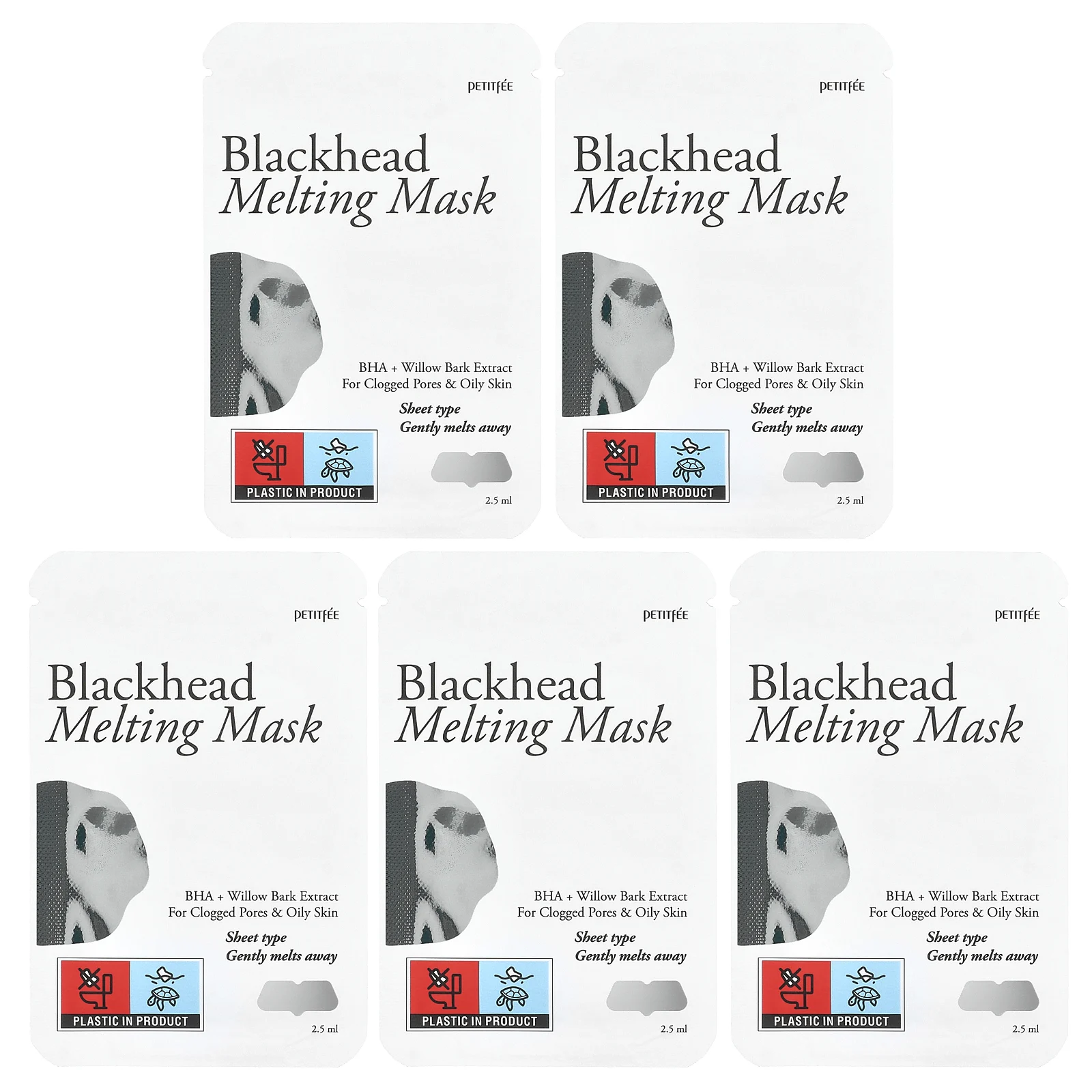 Petitfee, Маска для устранения черных точек, 5 патчей, по 2,5 мл
