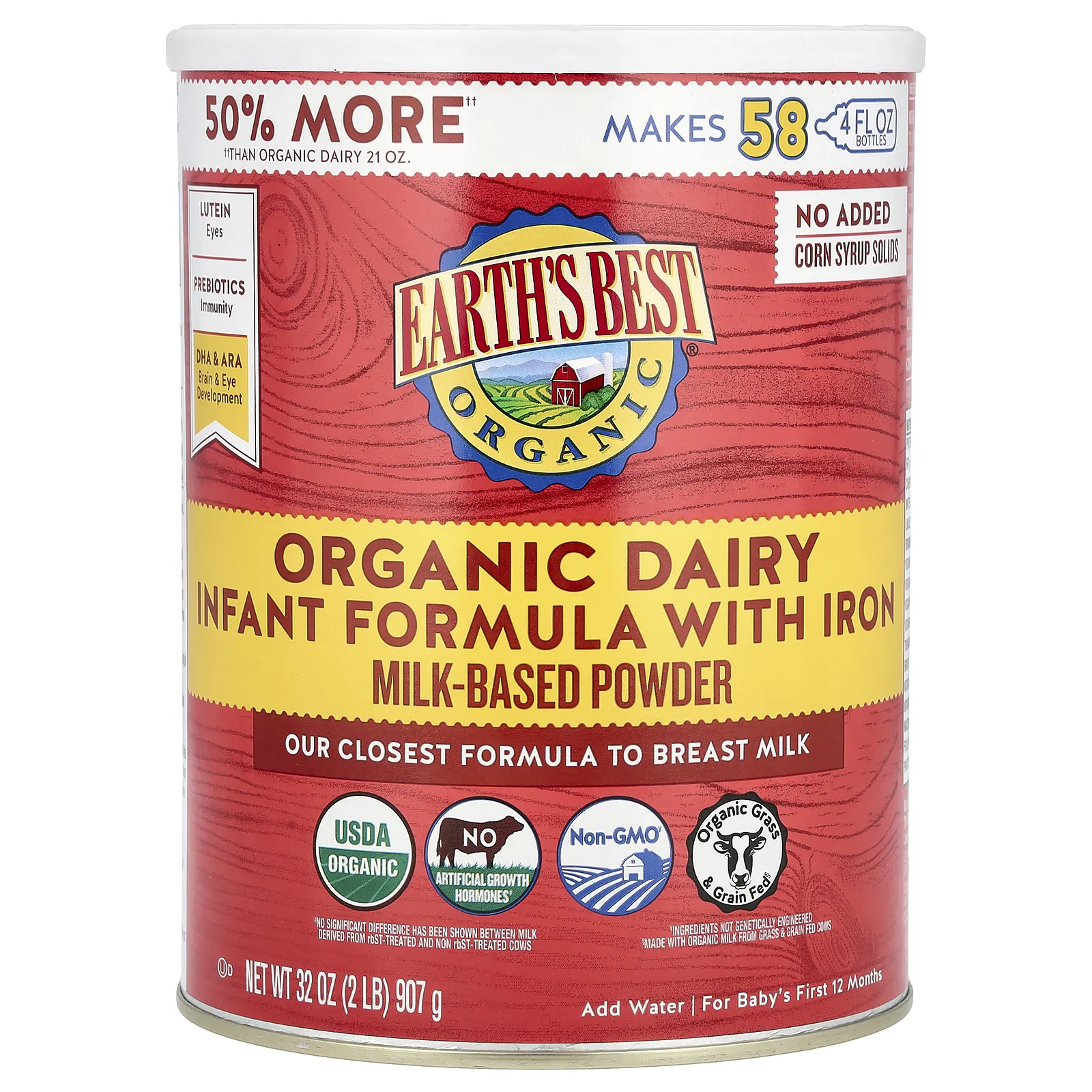Earth's Best, Органическая молочная смесь для младенцев с железом, для детей в первые 12 месяцев, 907 г (32 унции)