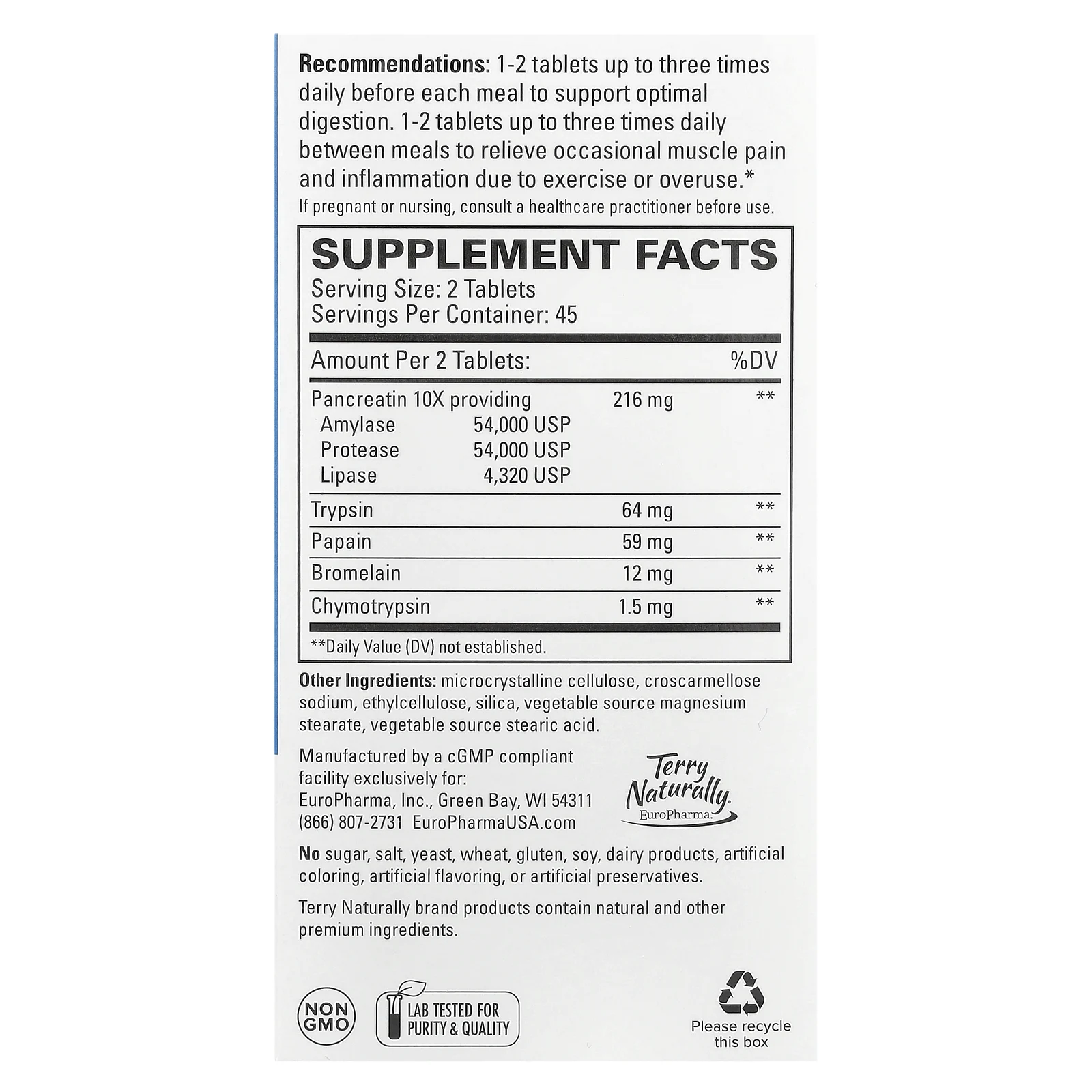 Terry Naturally, Клинические пищеварительные ферменты, 90 таблеток