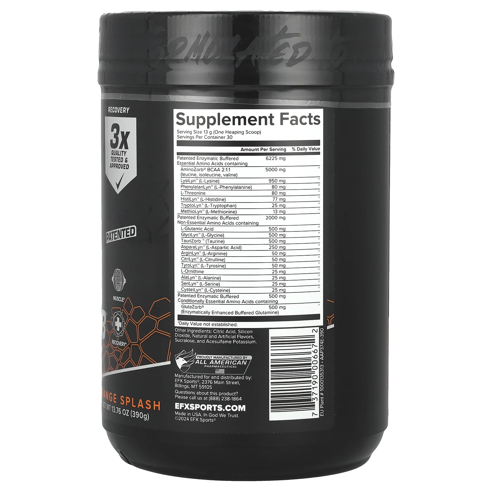 EFX Sports, AminoZorb® Elite 21, апельсиновый всплеск, 390 г (13,76 унции)