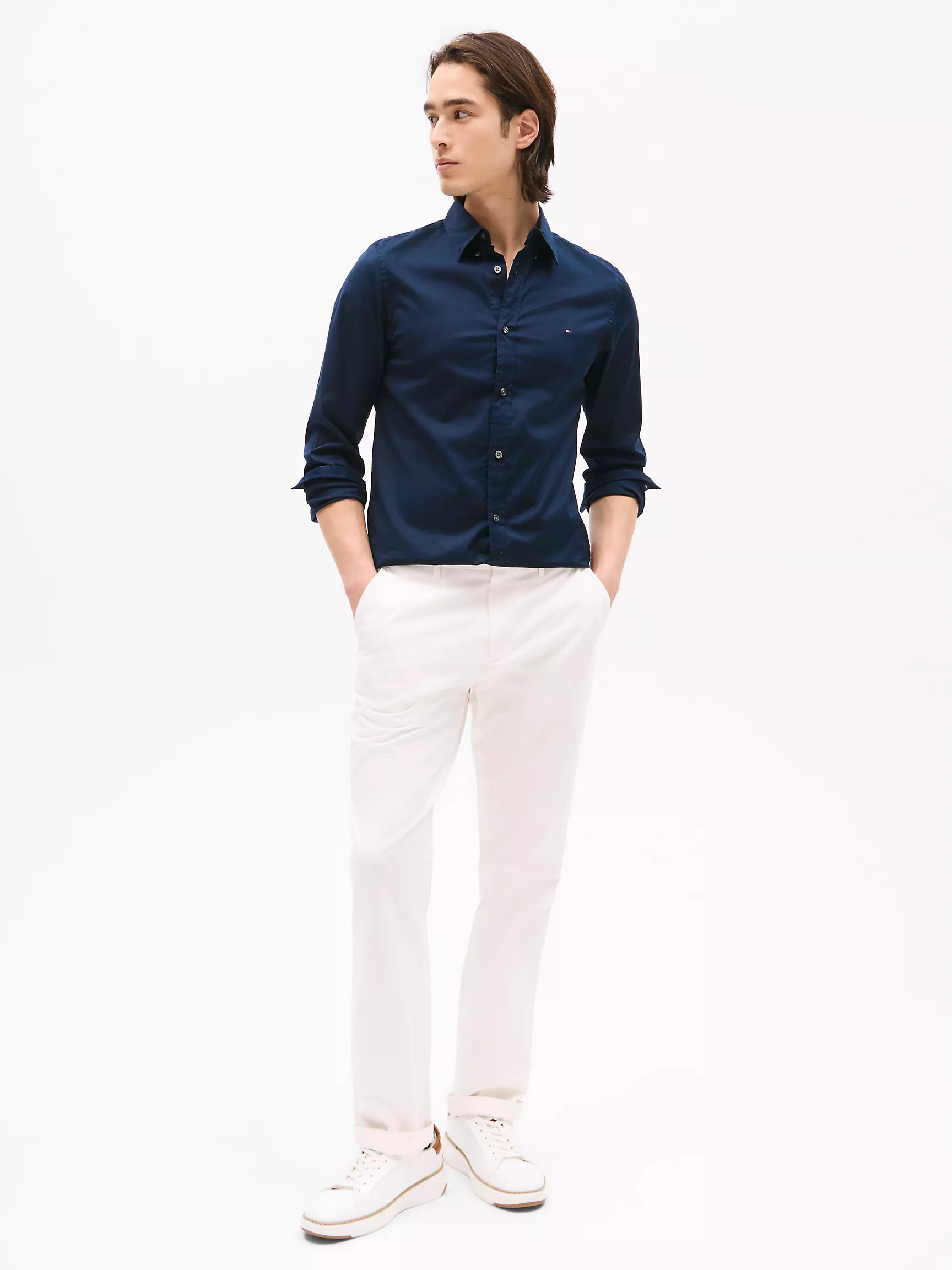 Мужская классическая рубашка Tommy Hilfiger, Приталенная рубашка THFlex из поплина