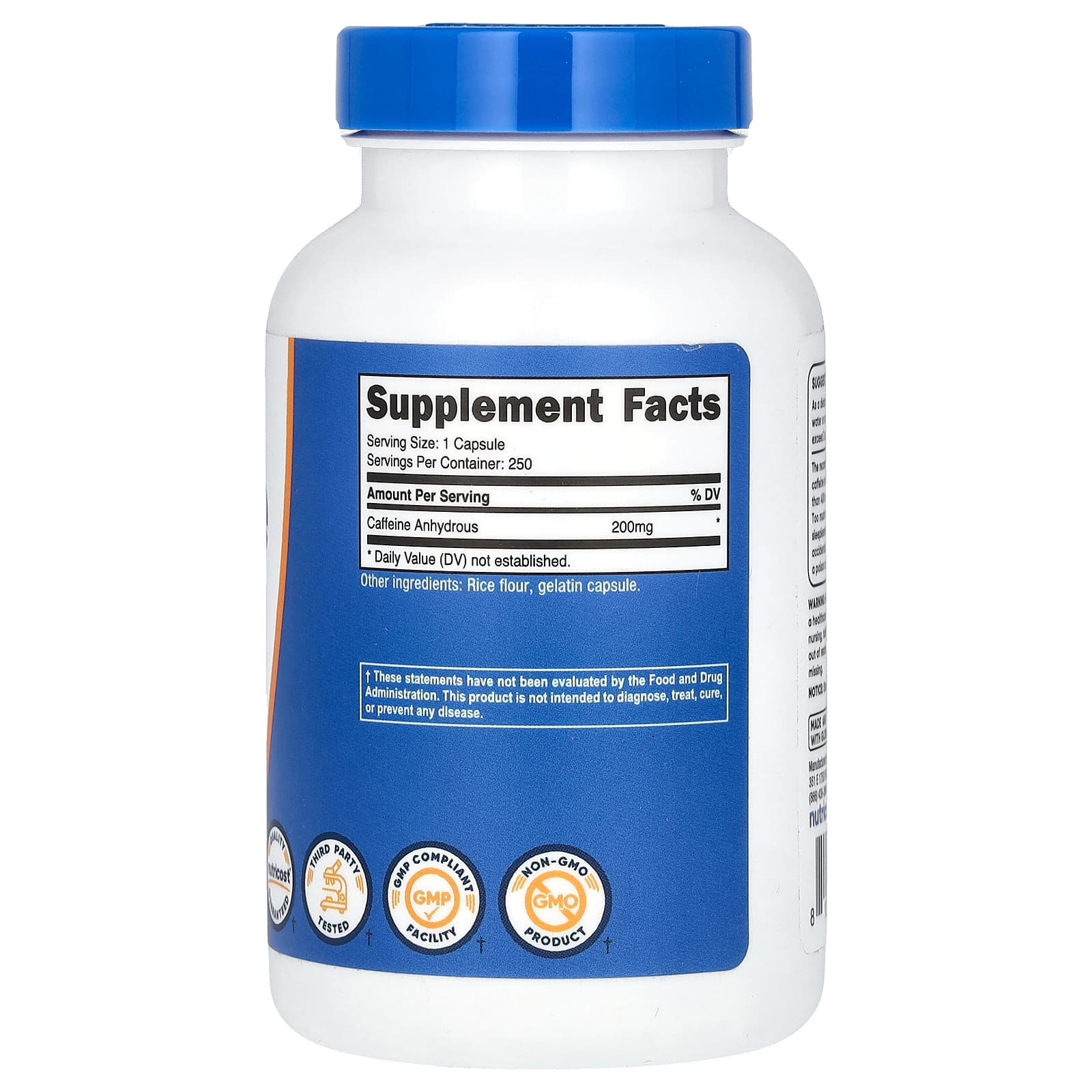 Nutricost, Кофеин, 200 мг, 250 капсул