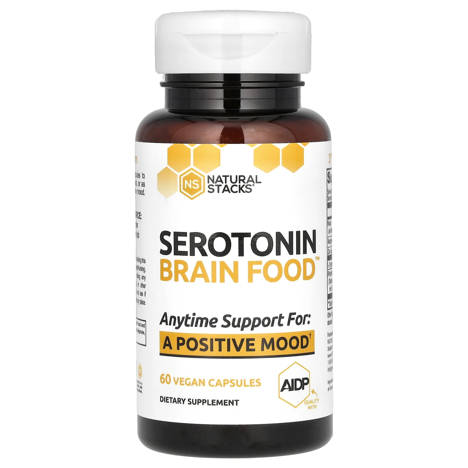 Natural Stacks, Serotonin Brain Food, добавка с серотонином для здоровья мозга, 60 веганских капсул