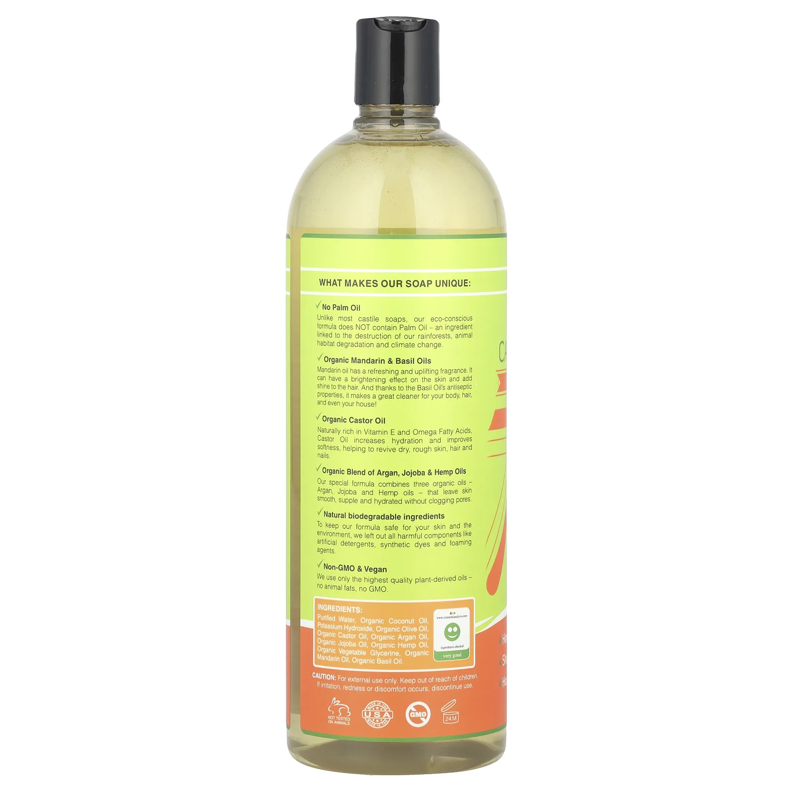 Seven Minerals, Чистое кастильское мыло, мандарин и базилик, 1 л (33,8 жидк. Унции)