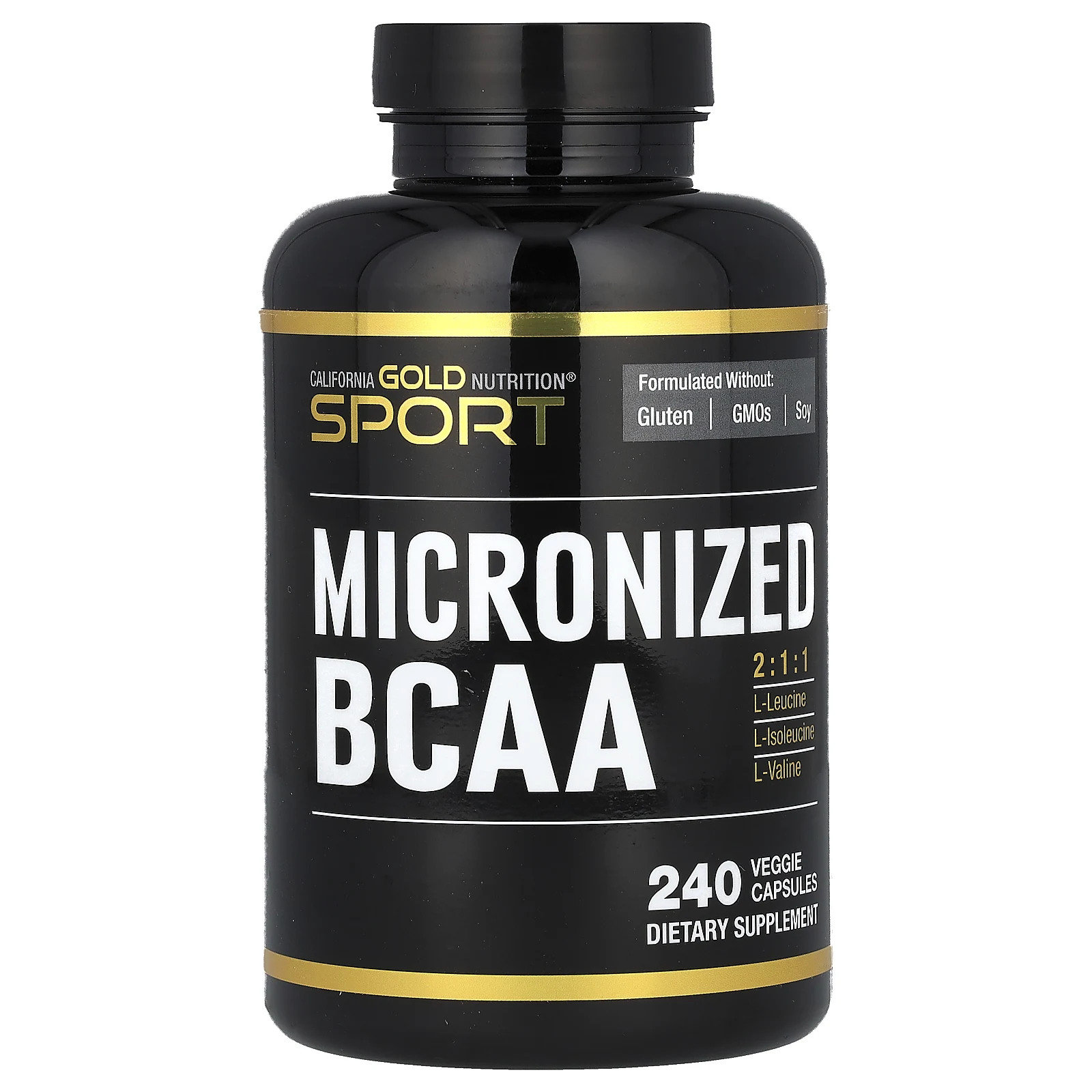 California Gold Nutrition, Sport, микронизированные BCAA, аминокислоты с разветвленной цепью, 500 мг, 240 растительных капсул (250 мг в 1 капсуле)