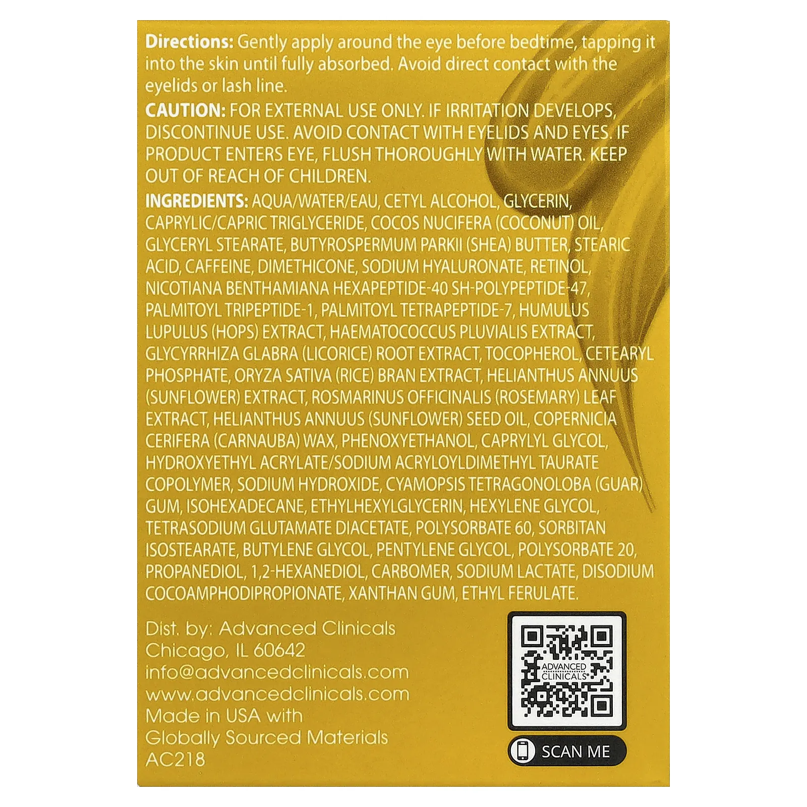 Advanced Clinicals, укрепляющий крем для области вокруг глаз с ретинолом и пептидами, 30 мл (1 жидк. унция)