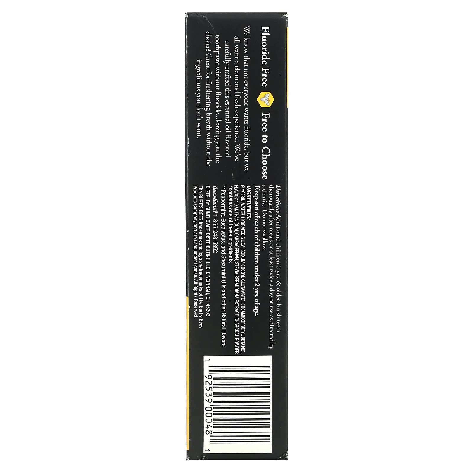 Burt's Bees, Зубная паста без фтора, древесный уголь + отбеливание, перечная мята дзен, 133 г (4,7 унции)