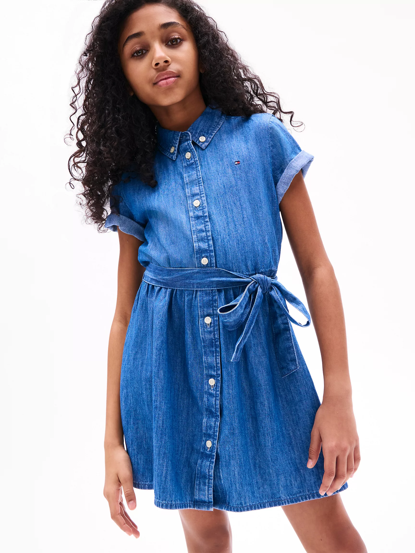 Платье для девочек Tommy Hilfiger, Детское платье из шамбре с поясом