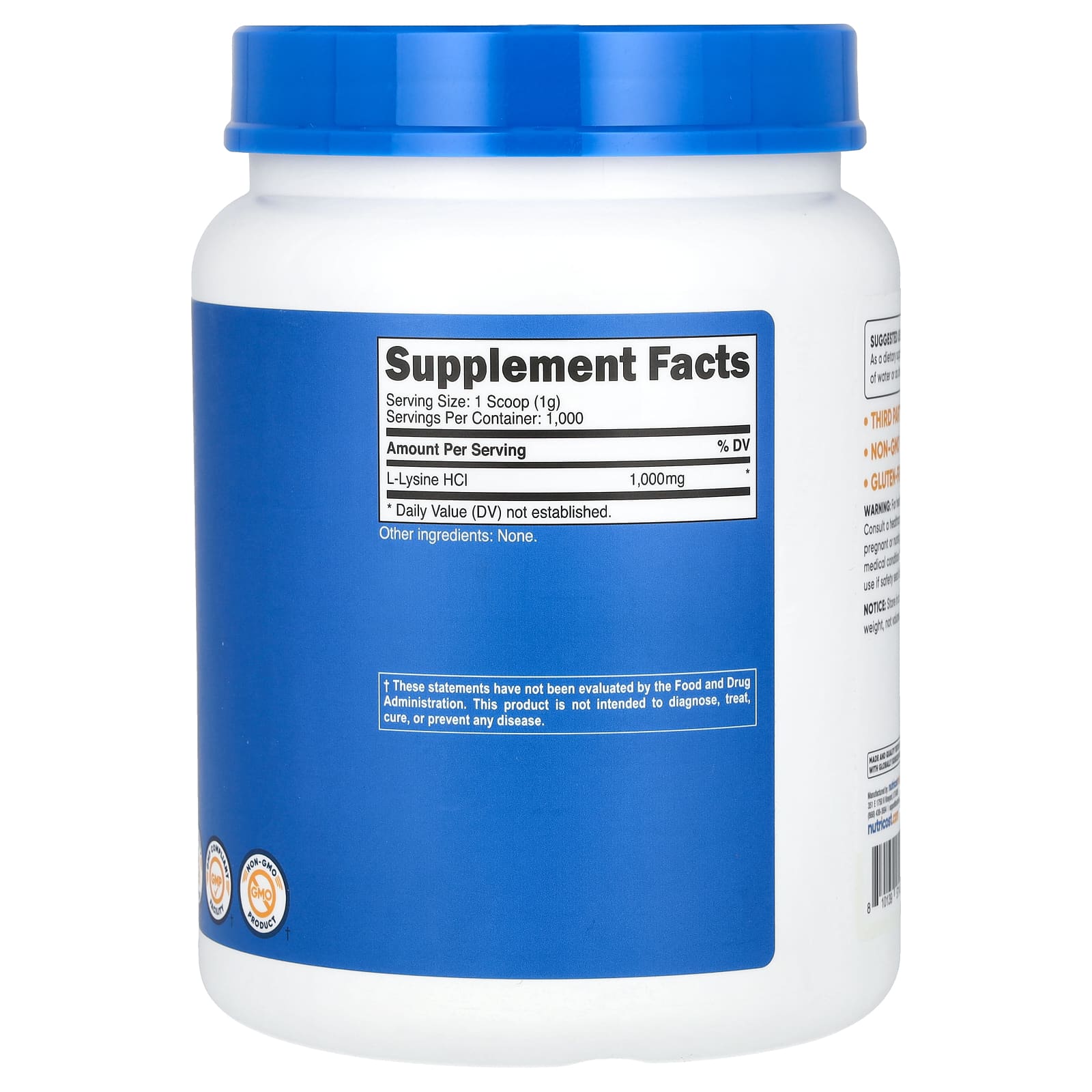 Nutricost, L-лизин, без добавок, 1 кг (35,7 унции)