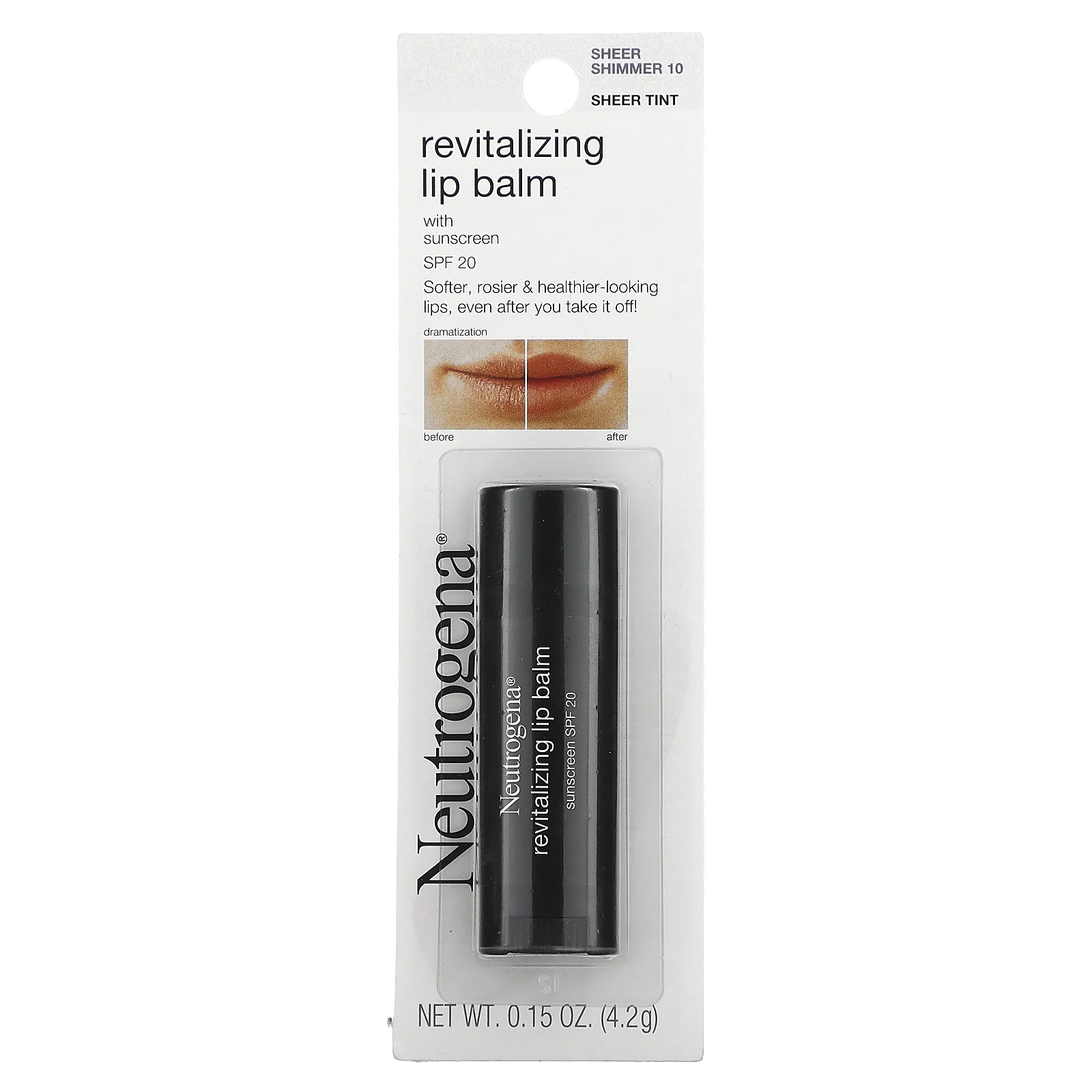 Neutrogena, Sheer Tint, восстанавливающий бальзам для губ, SPF 20, сияние 10, 4,2 г (0,15 унции)