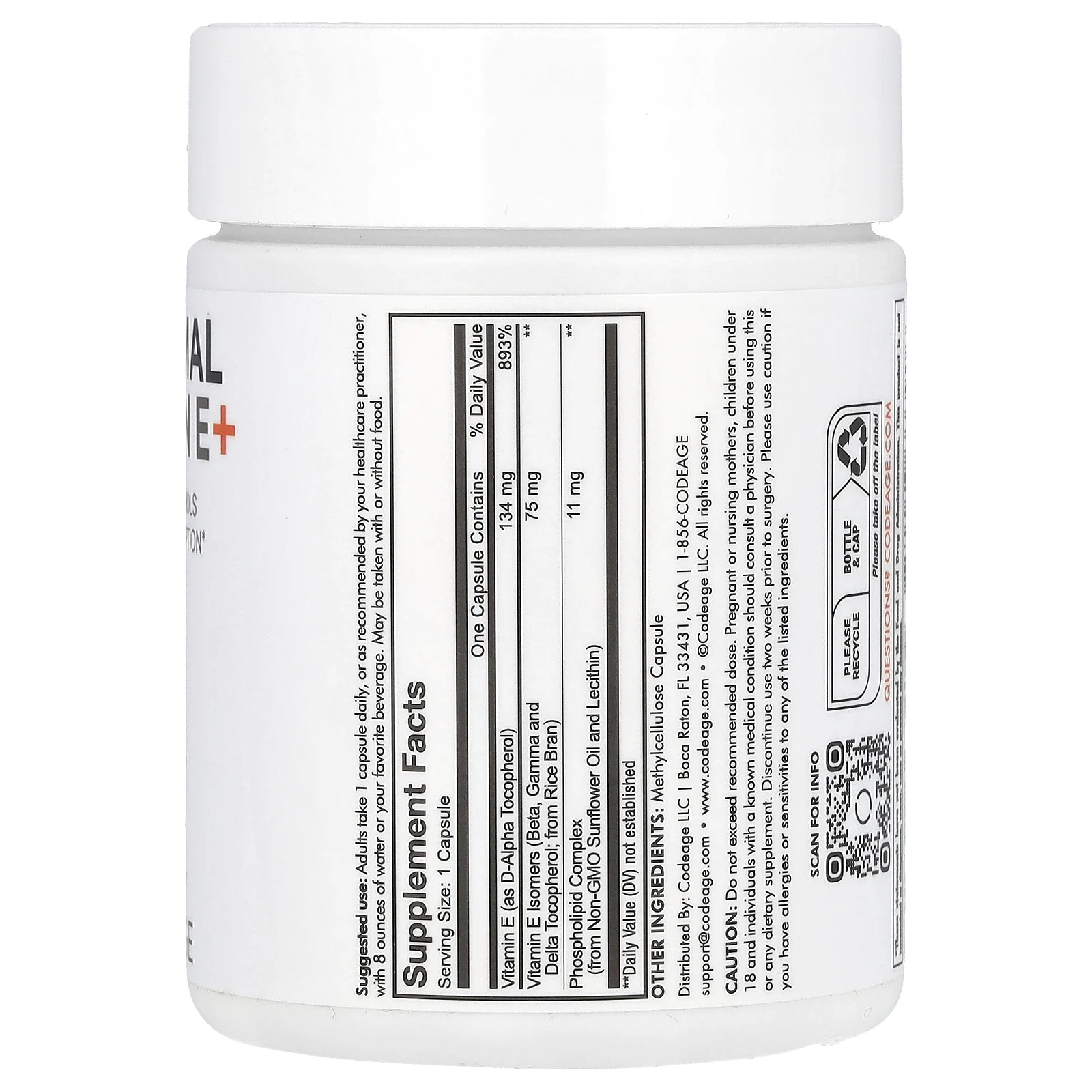 Codeage, Липосомальный витамин E +, смесь токоферолов, 90 капсул