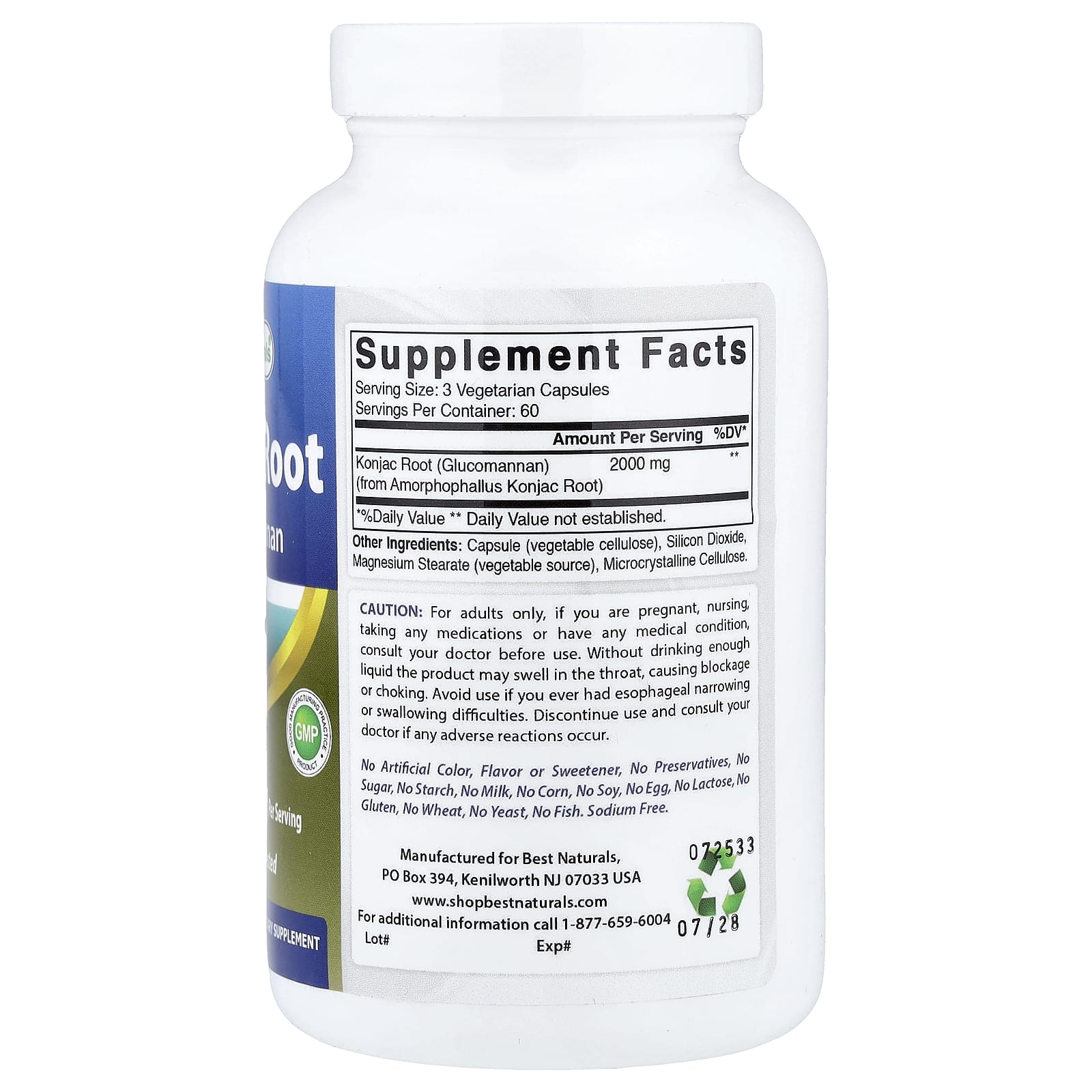 Best Naturals, корень конжака, 180 вегетарианских капсул (666 мг в 1 капсуле)