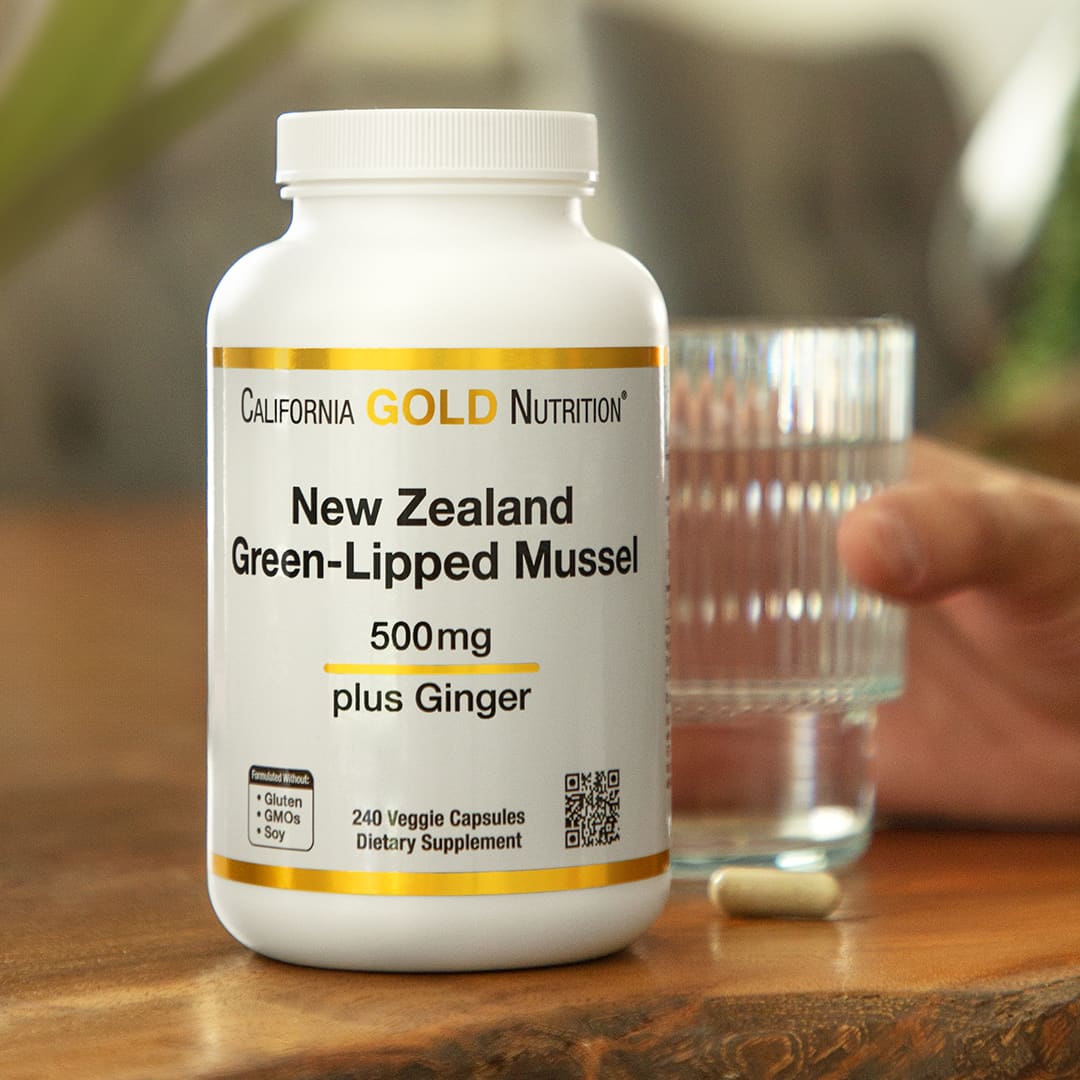 California Gold Nutrition, новозеландские зеленые мидии, с имбирем, формула для здоровья суставов, 500 мг, 240 растительных капсул