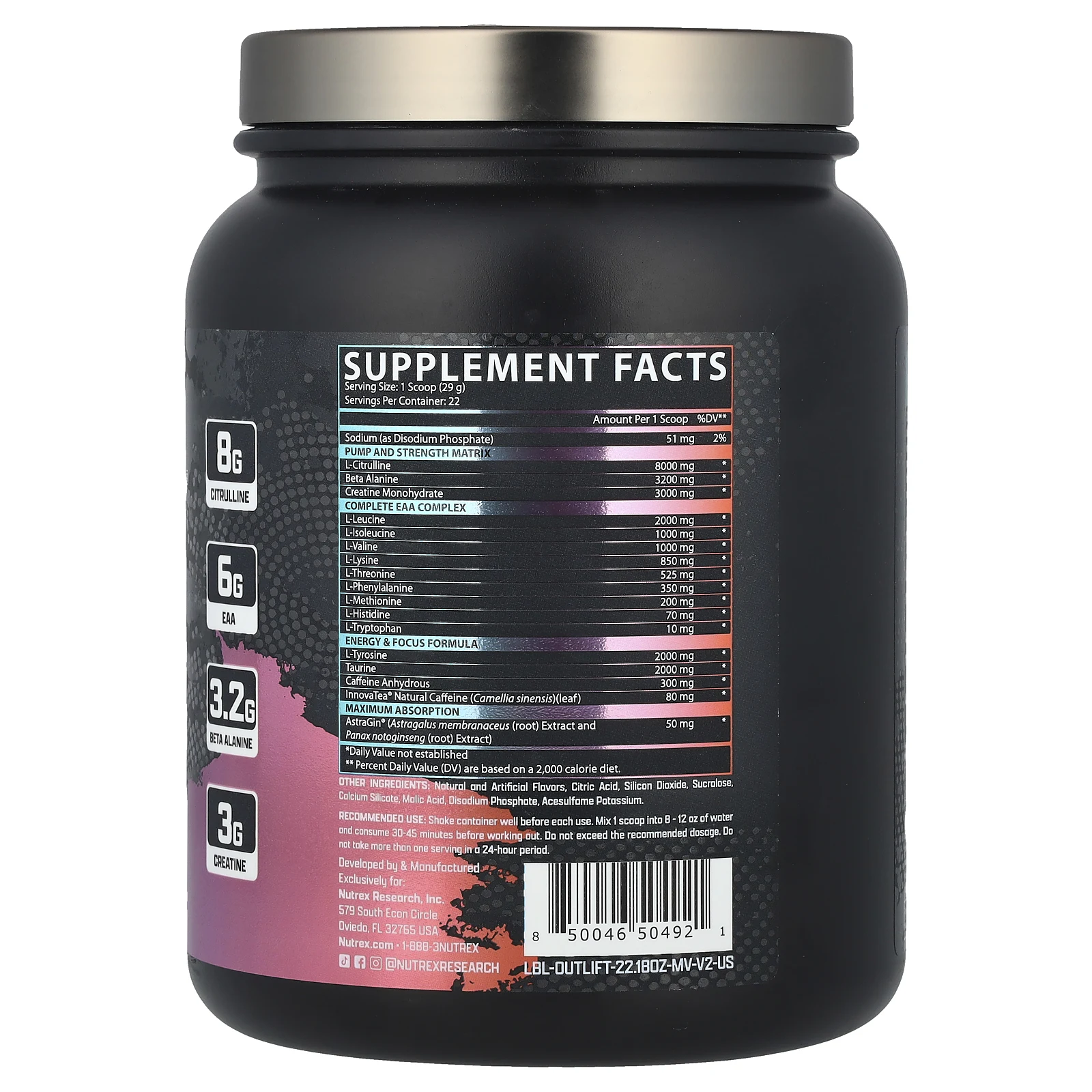 Nutrex Research, Outlift® Clinical, Miami Vice, 628,9 г (22,18 унции)