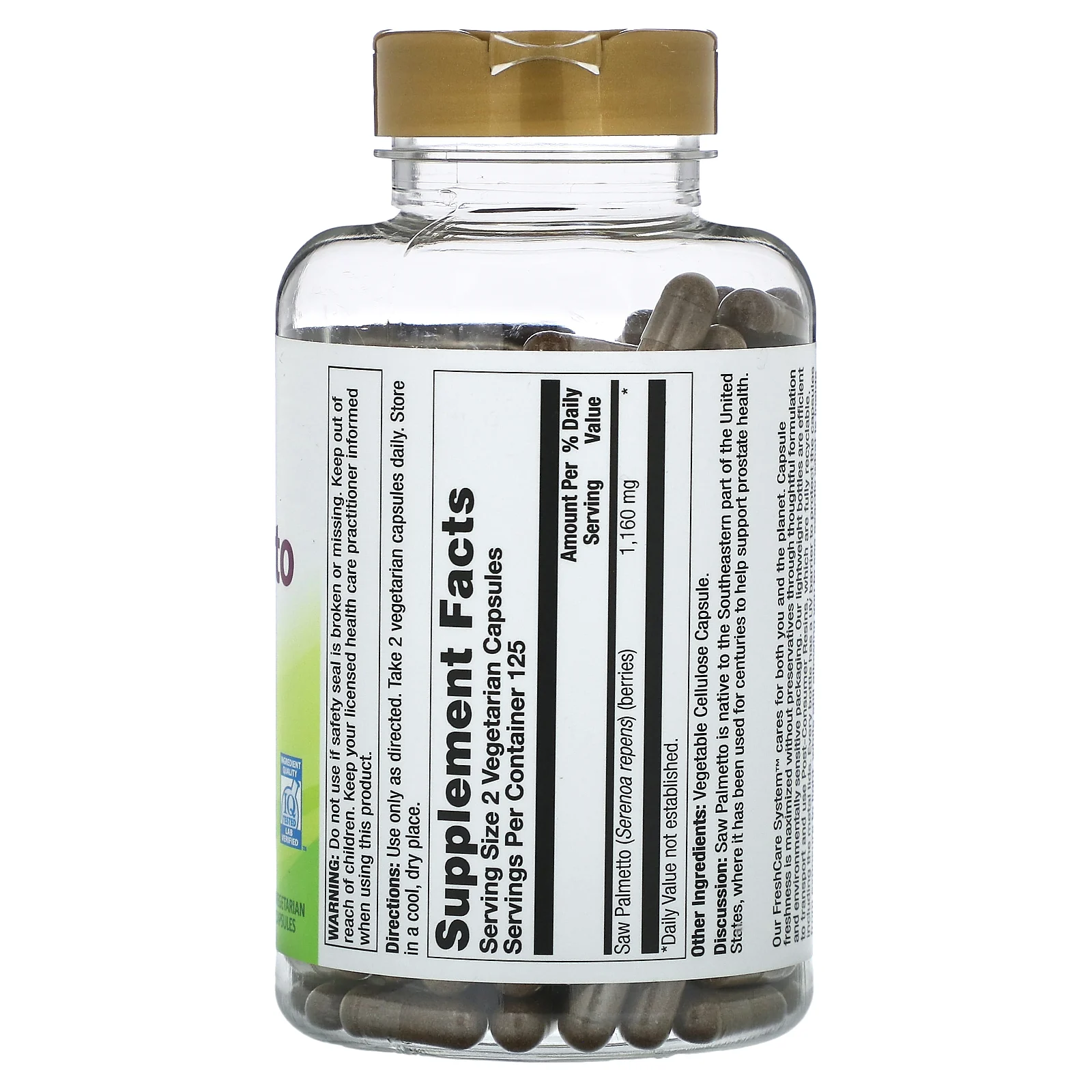 Nature's Life, ягоды серенои, 1160 мг, 250 вегетарианских капсул (580 мг в 1 капсуле)