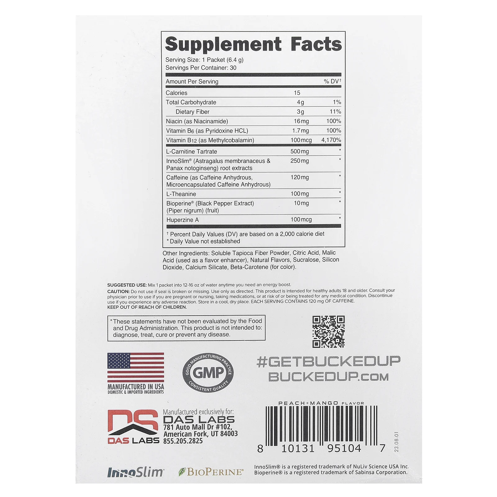 Bucked Up, Babe Boost, персик и манго, 30 пакетиков по 6,4 г (0,2 унции)