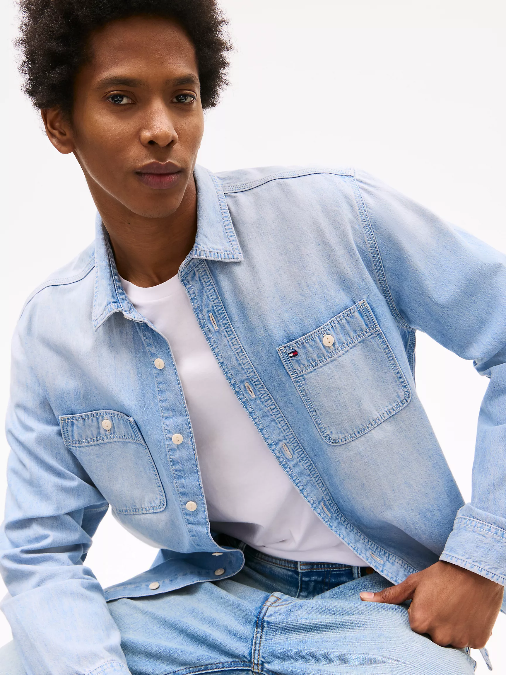 Мужская рубашка Tommy Hilfiger, Джинсовая рабочая рубашка светлого оттенка