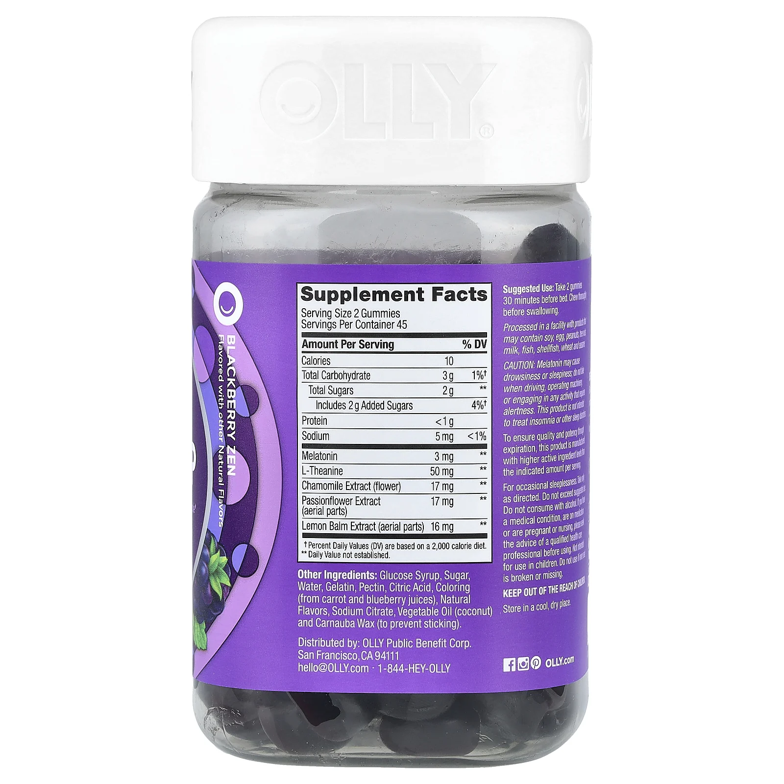OLLY, жевательные таблетки для сна, со вкусом ежевики, 90 жевательных таблеток